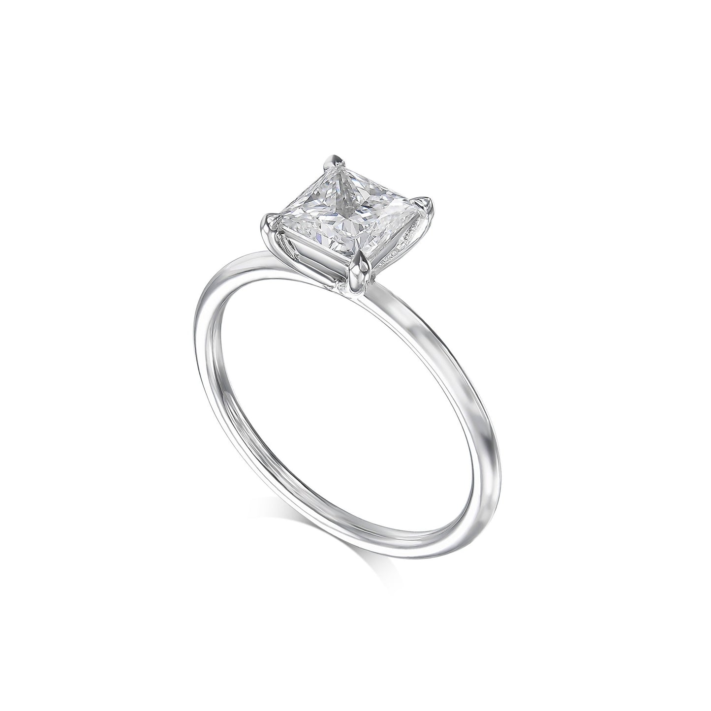 Princess Cut 1 Carat E Color VVS2 Clarity IGI Certified Lab Grown Diamond Solitaire Engagement Ring