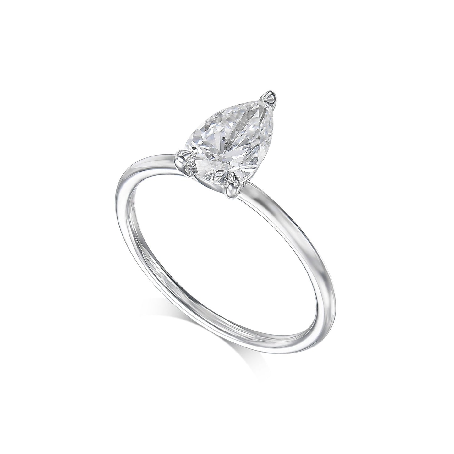 Pear Cut 1 Carat IGI Certified E Color VVS2 Clarity Lab Grown Diamond Solitaire Engagement Ring