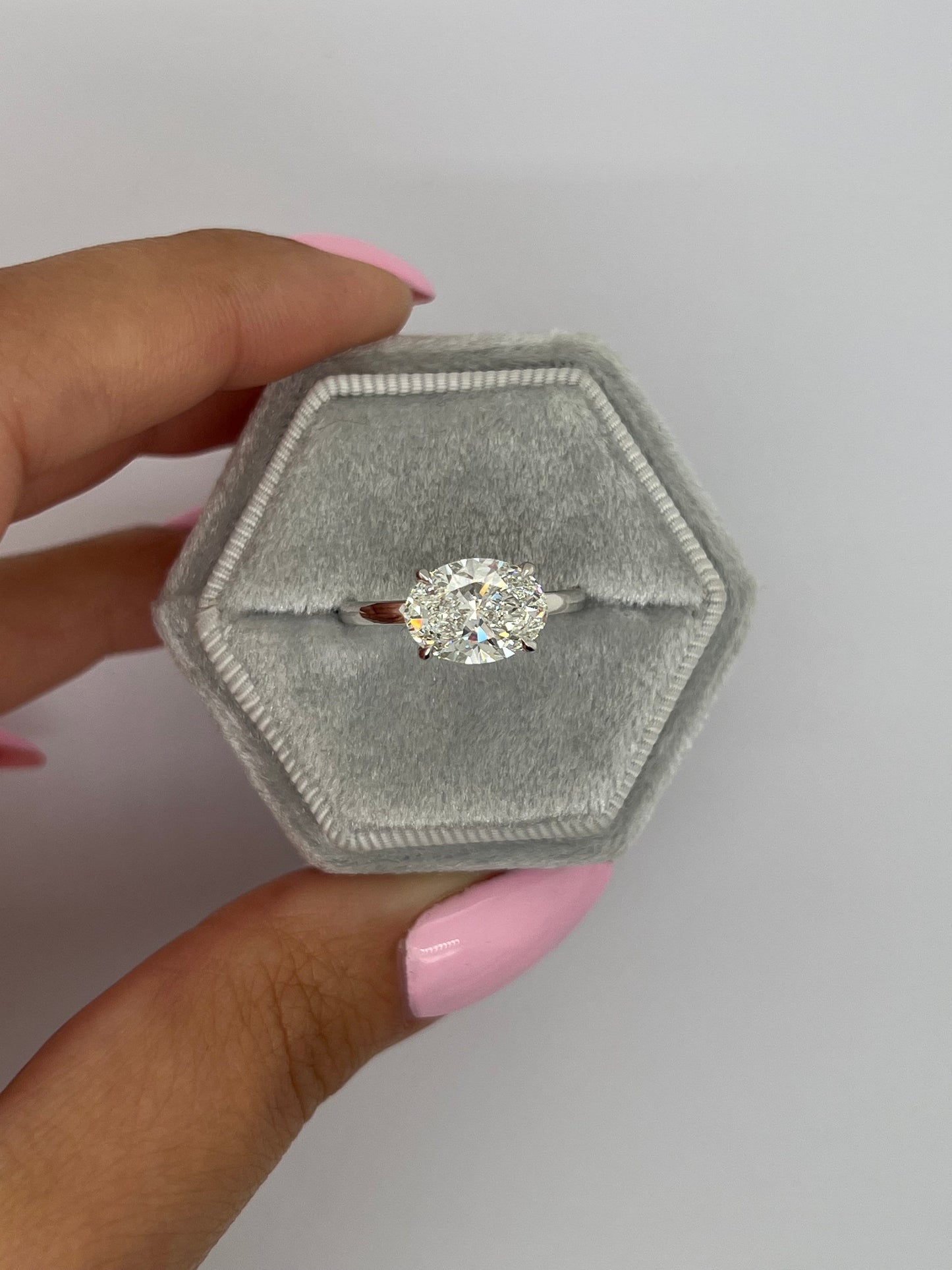 Oval 2.5 carat F Color VS1 Clarity IGI Certified Lab Grown Diamond East-West Solitaire Engagement Ring