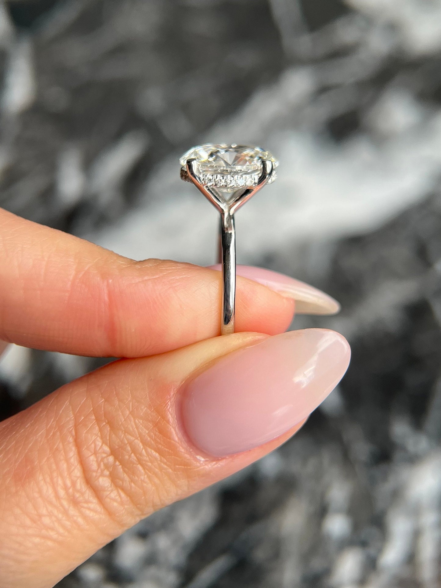 Oval Cut 4.15 carat F Color VS1 Clarity IGI Certified Lab Grown Diamond Solitaire with Hidden Halo Engagement Ring