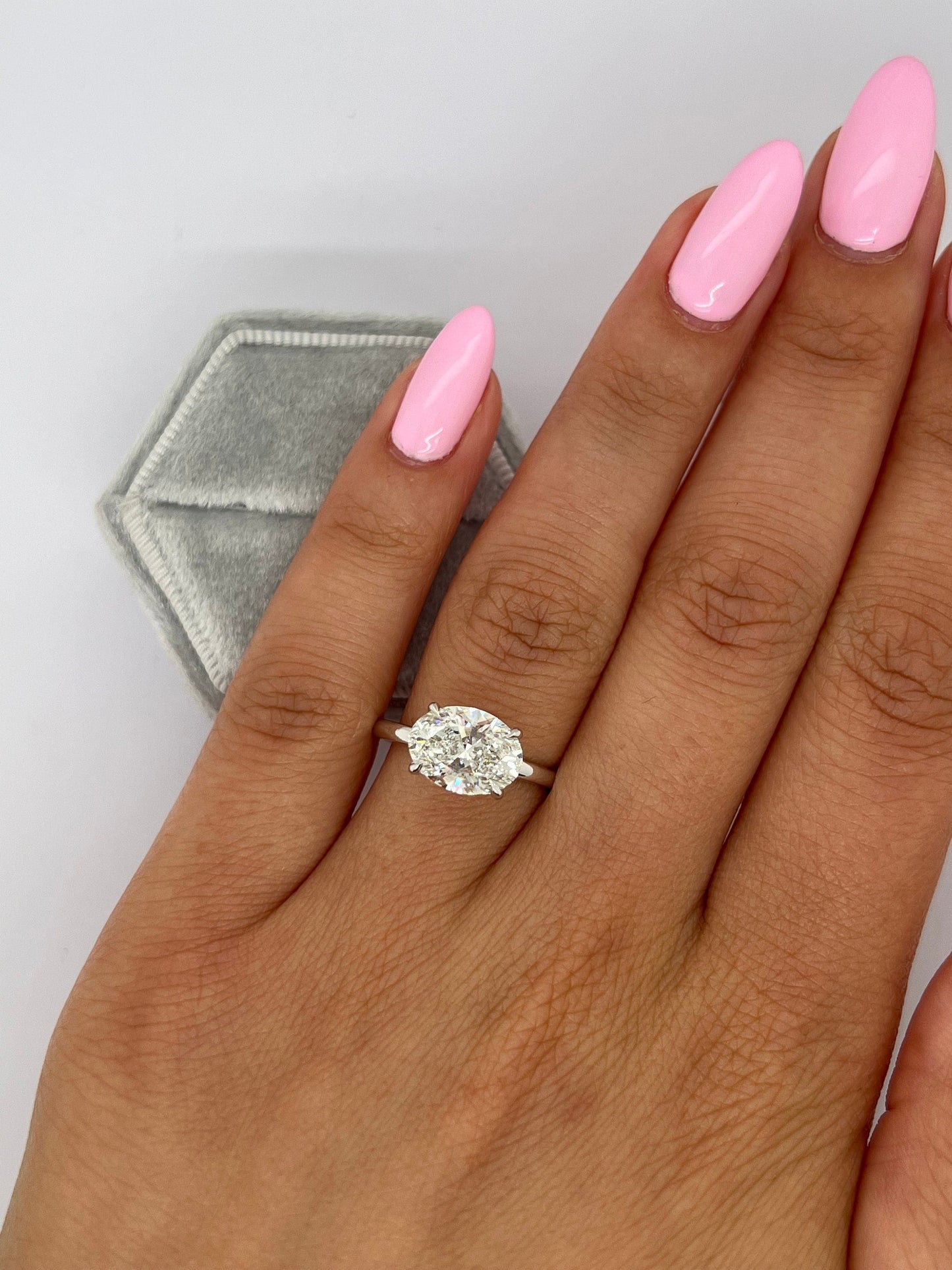 Oval 2.5 carat F Color VS1 Clarity IGI Certified Lab Grown Diamond East-West Solitaire Engagement Ring