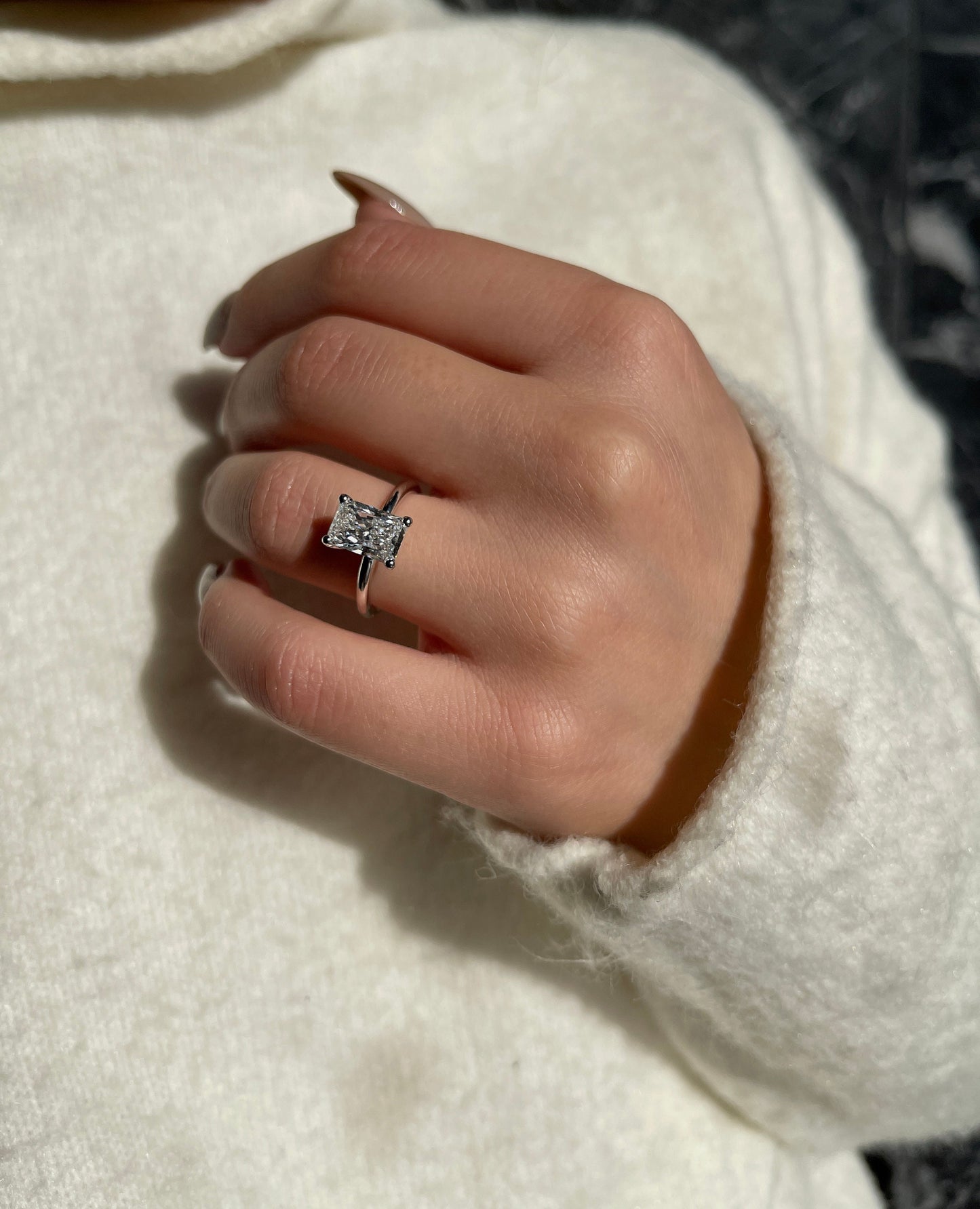 Radiant Cut 2 carat F Color VVS2 Clarity IGI Certified Elongated Radiant Cut Lab Grown Diamond Solitaire Engagement Ring