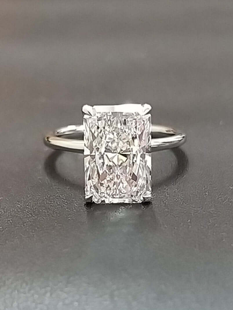 Radiant Cut 4 carat IGI Certified CVD Lab Grown Diamond F color VS1 clarity Elongated Radiant Diamond Handmade Solitaire Engagement Ring