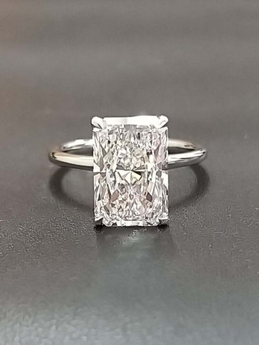 Radiant Cut 4 carat IGI Certified CVD Lab Grown Diamond F color VS1 clarity Elongated Radiant Diamond Handmade Solitaire Engagement Ring