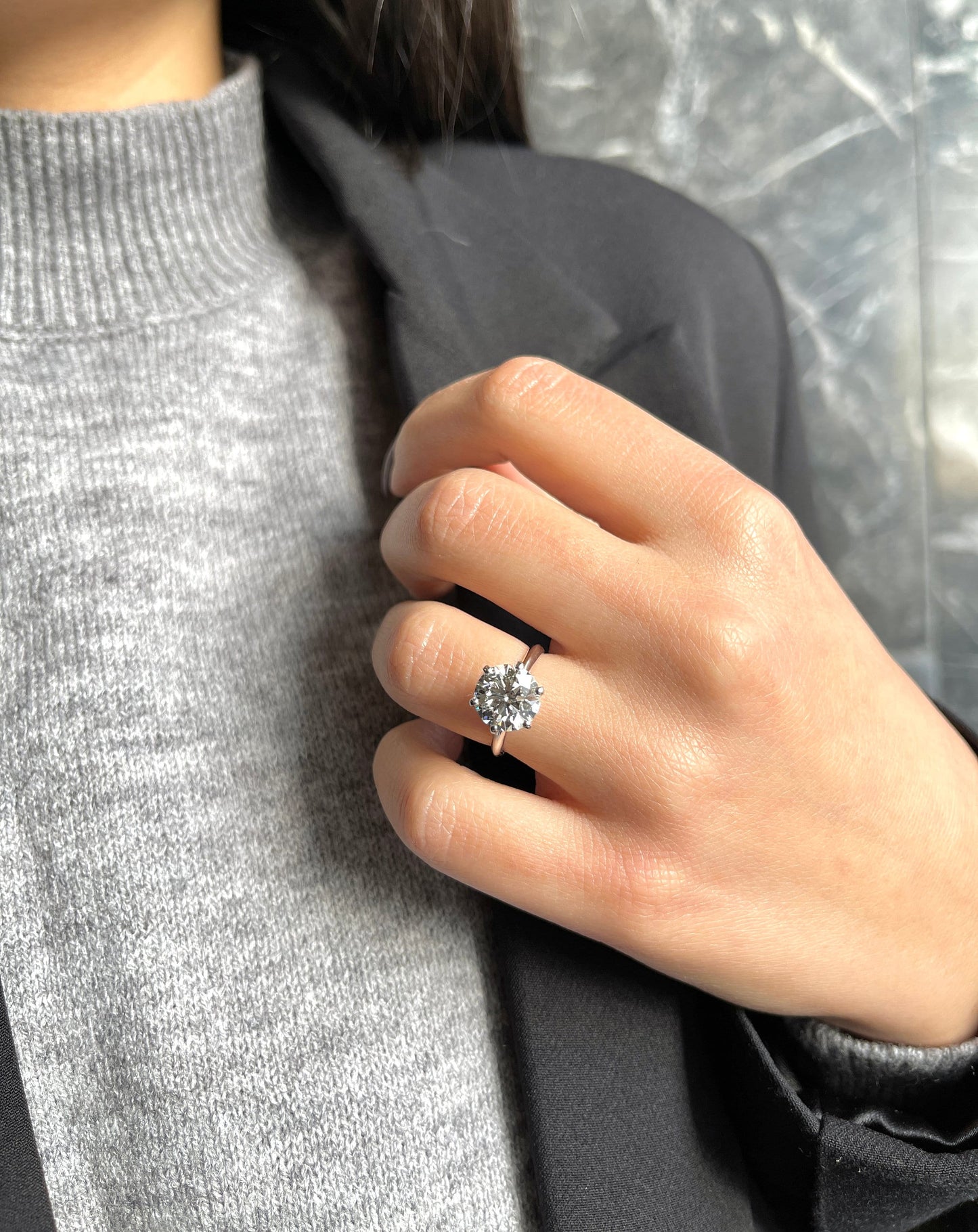 Round Cut 3 Carat IGI Certified F Color VS1 Clarity Lab Grown Excellent Cut Round Brilliant Diamond Solitaire Engagement Ring