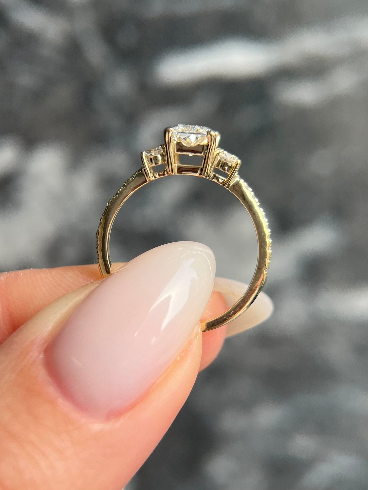 Radiant Cut 1.35 carat IGI Certified E Color VVS2 Clarity Lab Grown Diamond Engagement Ring, Round Side Diamonds