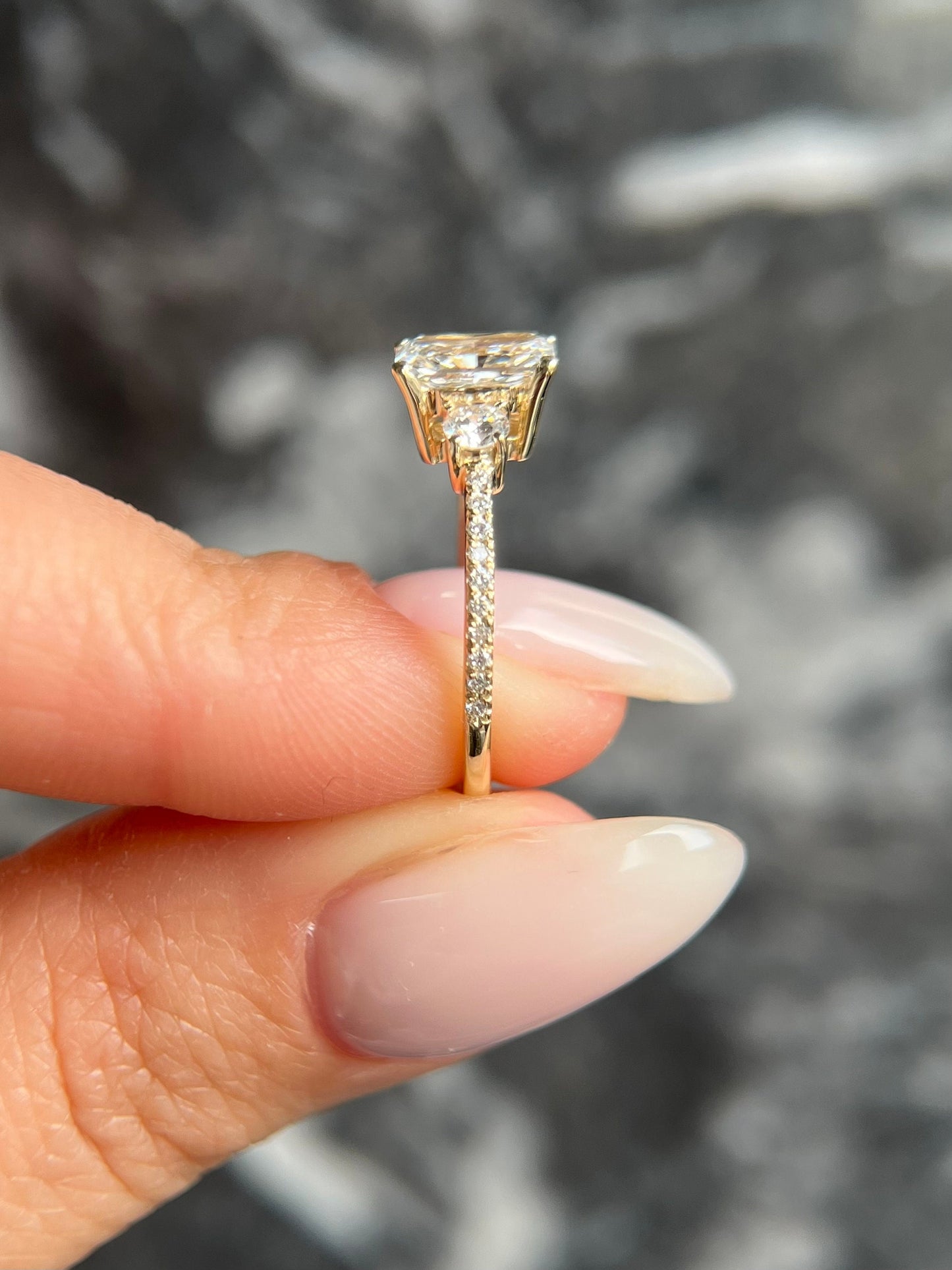 Radiant Cut 1.35 carat IGI Certified E Color VVS2 Clarity Lab Grown Diamond Engagement Ring, Round Side Diamonds