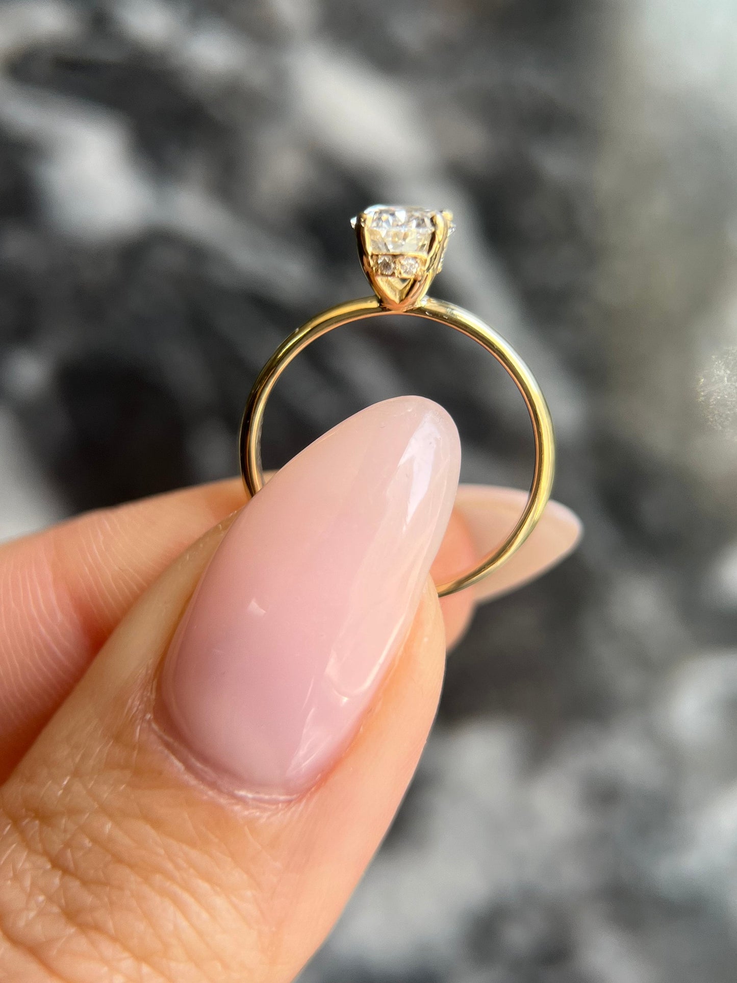 Oval 1.05 Carat E Color VVS2 Clarity IGI Certified Lab Grown Diamond Solitaire Hidden Halo Engagement Ring