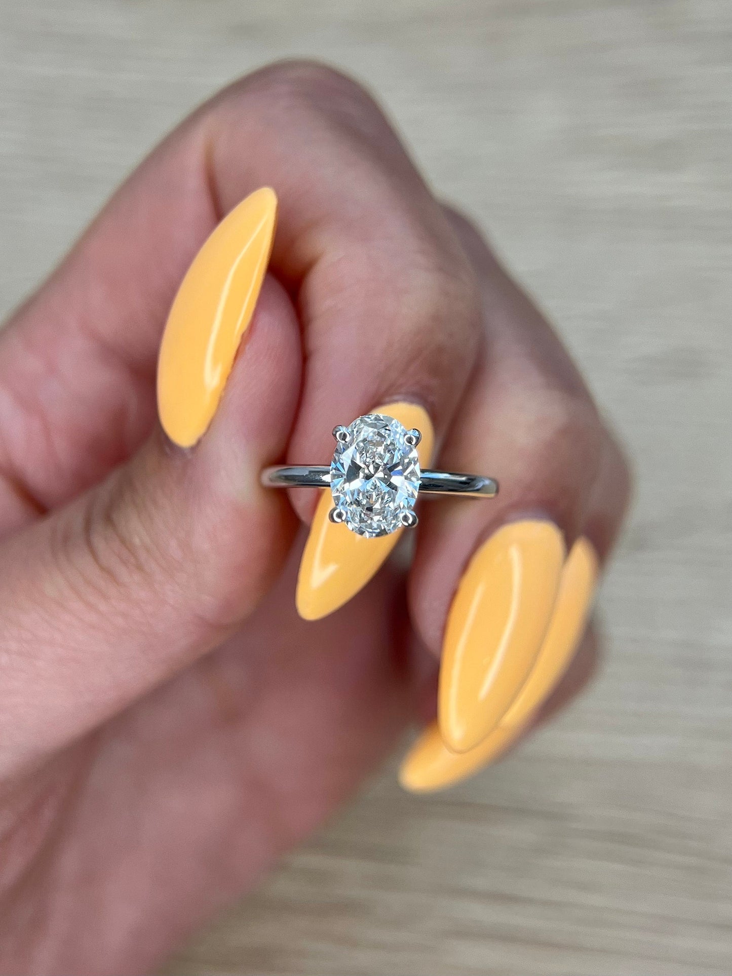 Oval 2.10 carat IGI Certified F Color VS1 Clarity Lab Grown Diamond Solitaire Hidden Halo Engagement Ring, Trendy Style