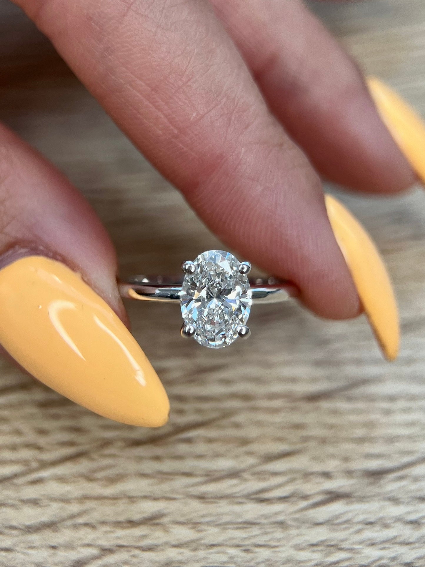 Oval 2.10 carat IGI Certified F Color VS1 Clarity Lab Grown Diamond Solitaire Hidden Halo Engagement Ring, Trendy Style