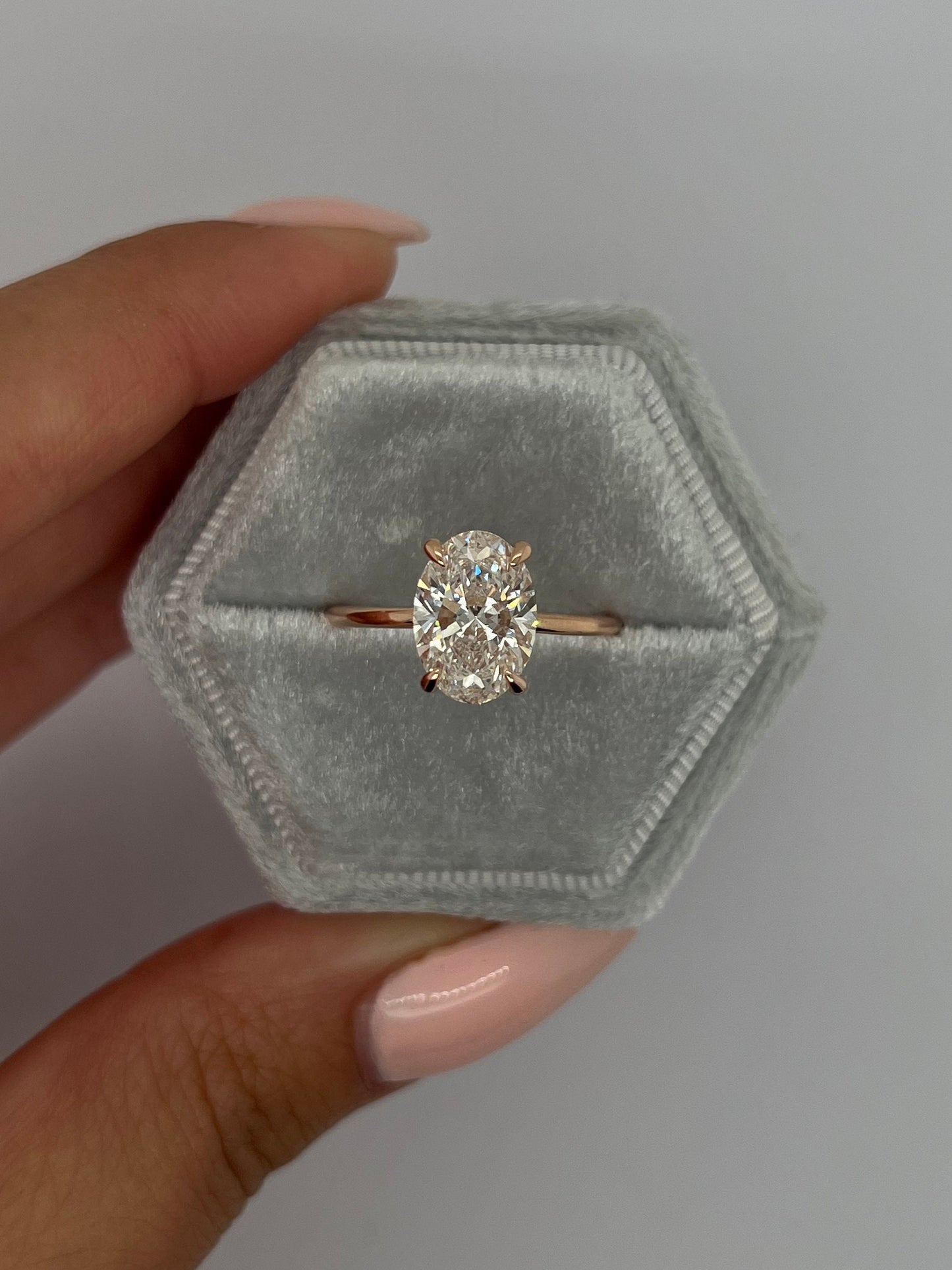 Oval 2.10 carat IGI Certified Lab Grown Diamond G Color VVS2 Clarity Solitaire Engagement Ring with Hidden Halo