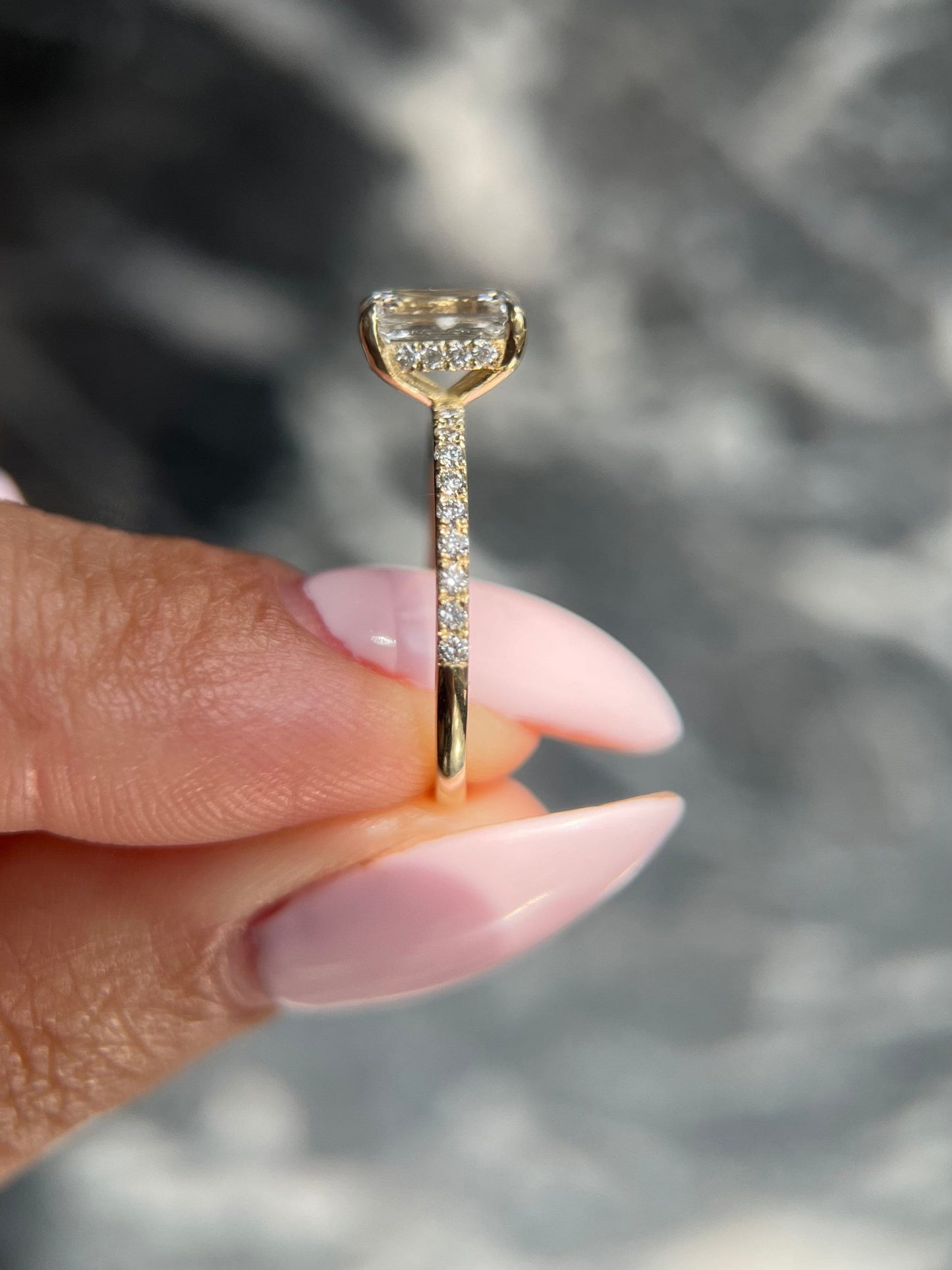 Emerald Cut 1.2 carat IGI Certified D Color VVS2 Clarity Lab Grown Diamond Hidden Halo Engagement Ring, Round Side Diamonds