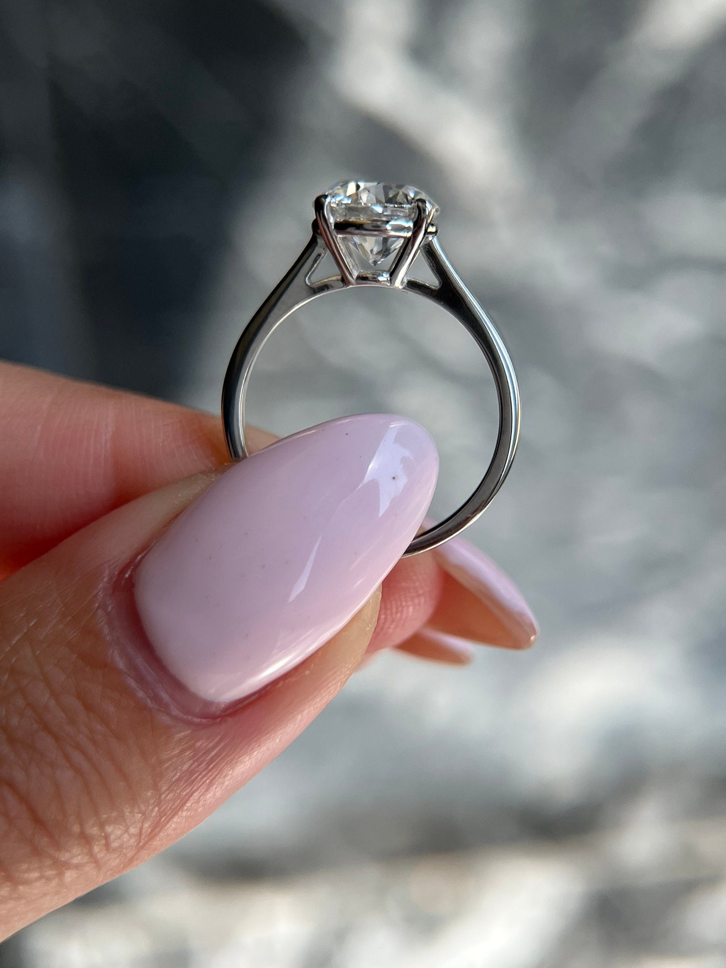 Round Ideal Cut 2 Carat IGI Certified Lab Grown Diamond F Color VS1 Clarity 4 Prong Solitaire Cathedral Style Engagement Ring
