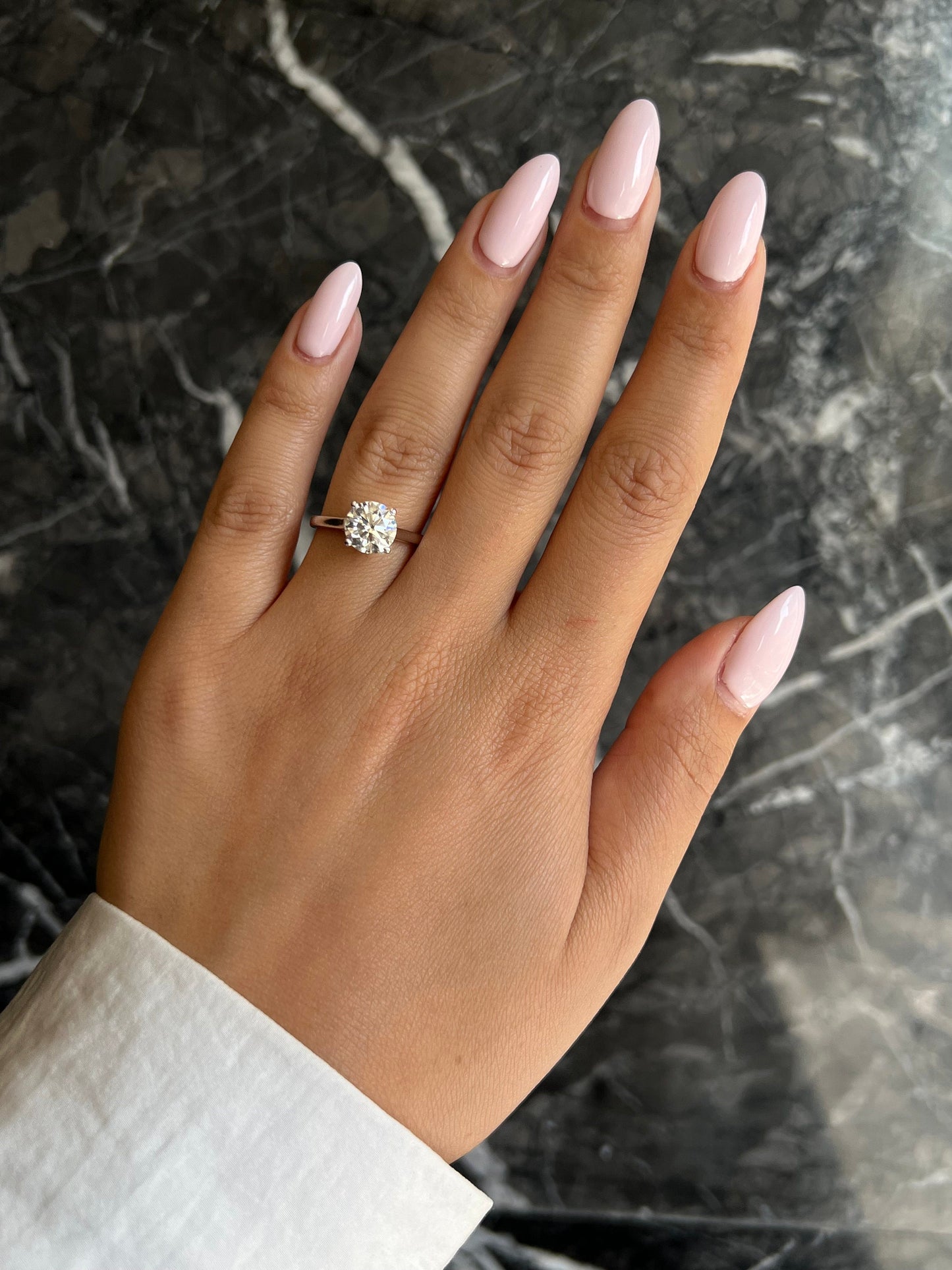 Round Ideal Cut 2 Carat IGI Certified Lab Grown Diamond F Color VS1 Clarity 4 Prong Solitaire Cathedral Style Engagement Ring