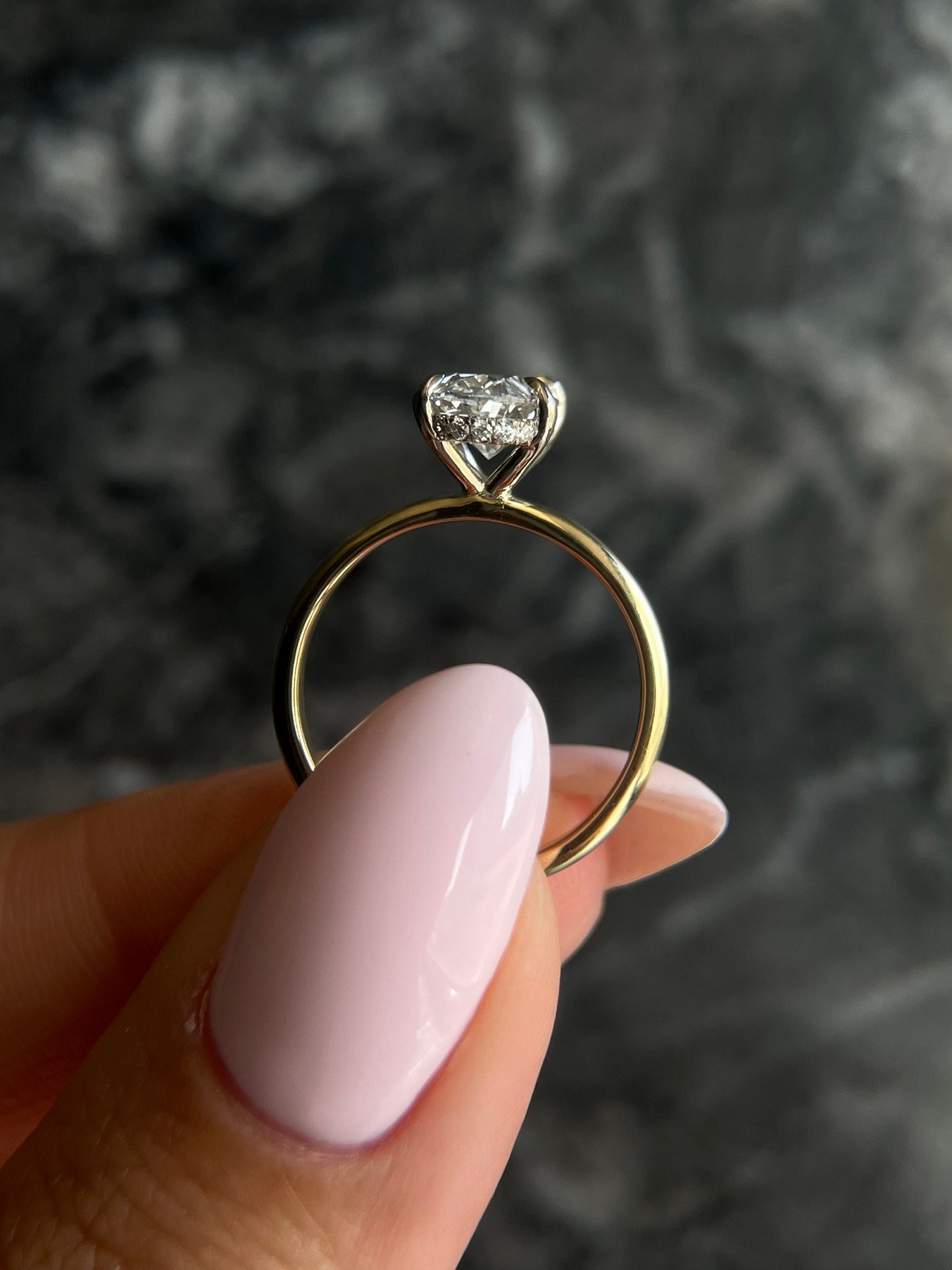 Special Two Tone Gold Oval Cut 1.55 carat IGI Certified E Color VVS2 Clarity Lab Grown Diamond Solitaire Hidden Halo Engagement Ring