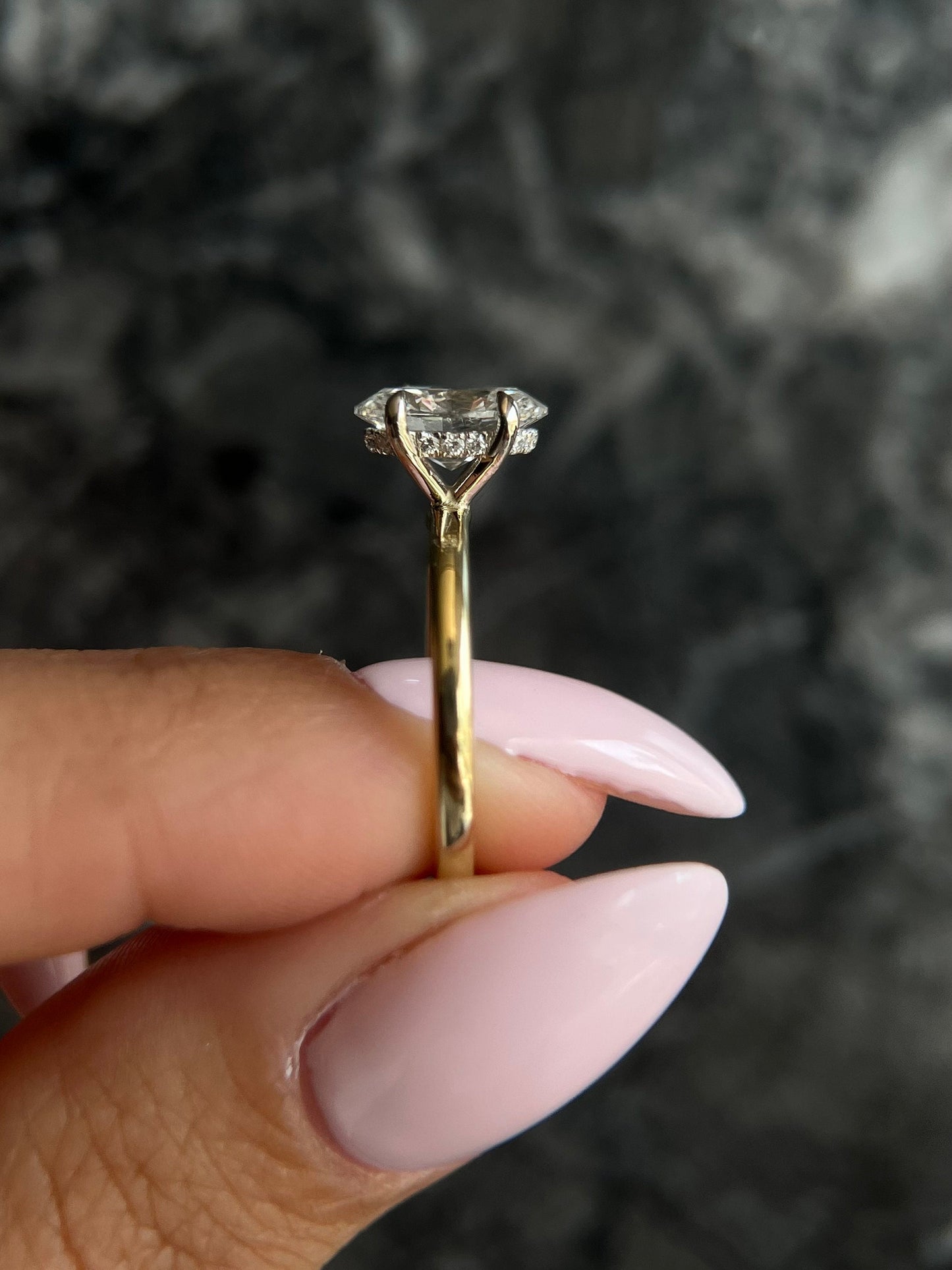 Special Two Tone Gold Oval Cut 1.55 carat IGI Certified E Color VVS2 Clarity Lab Grown Diamond Solitaire Hidden Halo Engagement Ring