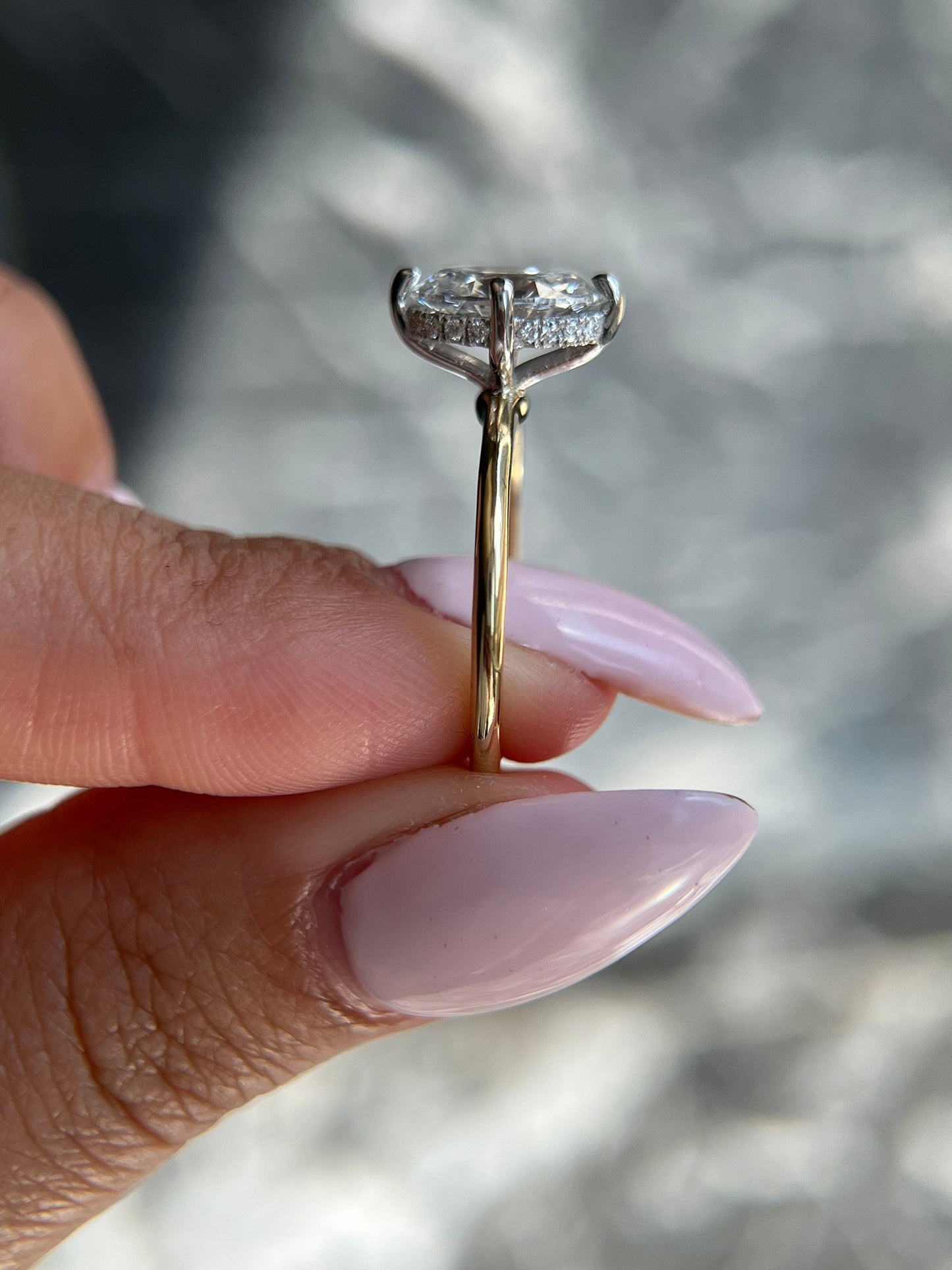 Unique Compass Set Two Tone Oval 2 carat IGI Certified F color VS1 clarity Lab Grown Diamond Solitaire Hidden Halo Engagement Ring