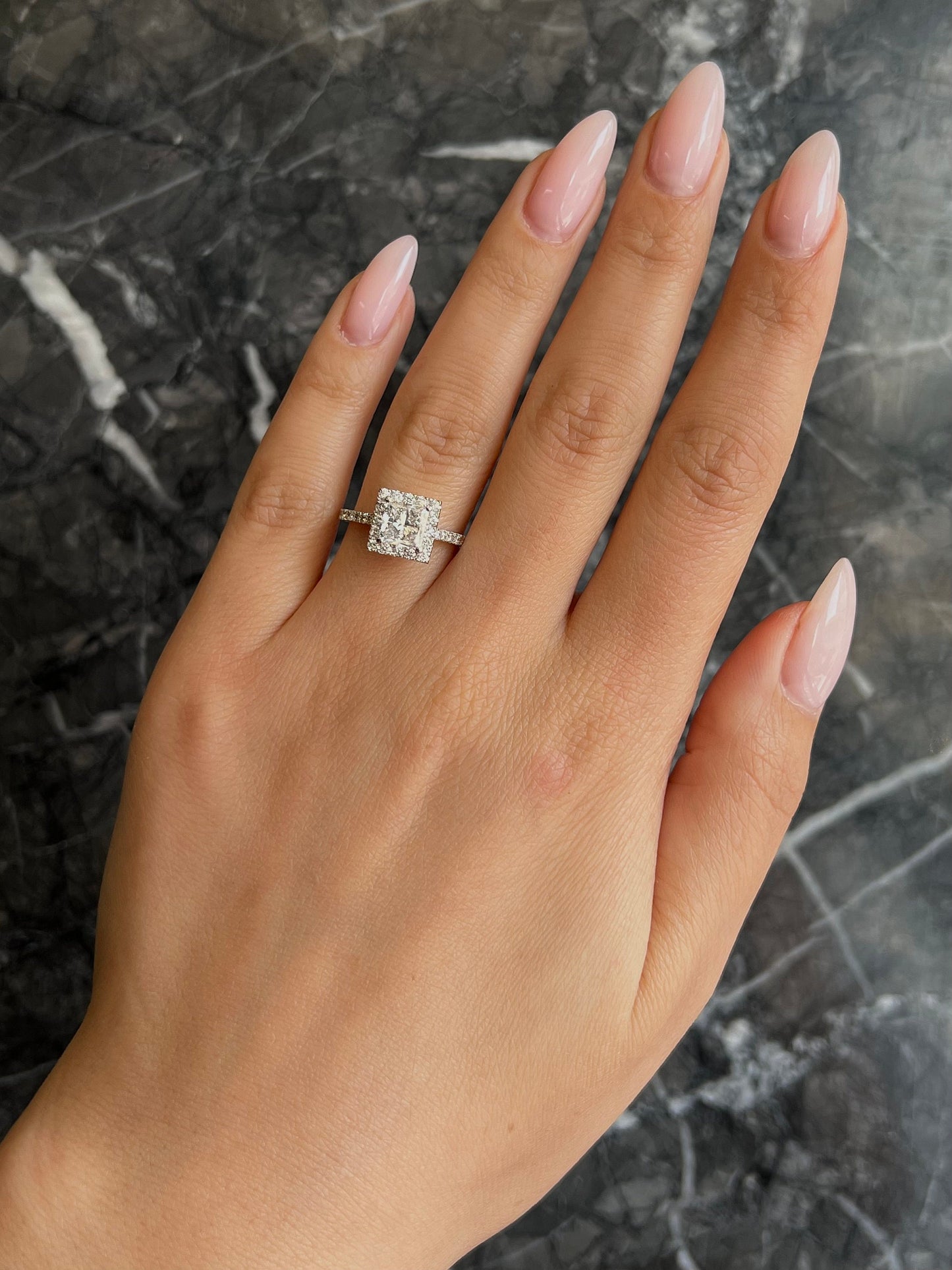 Princess Cut 1.30 carat IGI Certified E Color VVS2 Clarity Lab Grown Diamond Halo Engagement Ring, Round Side Diamonds