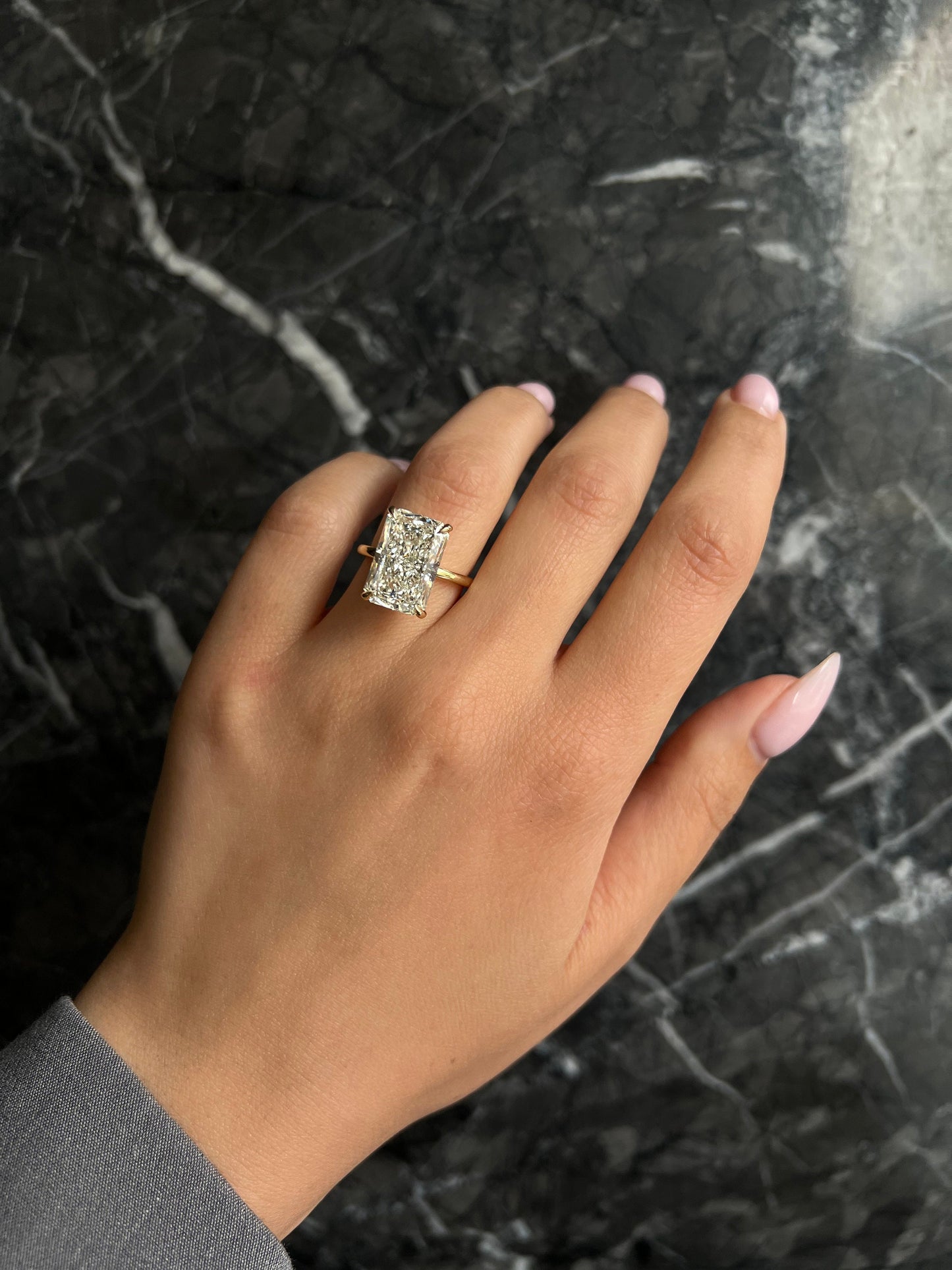 Radiant Cut 6 carat F Color VS1 Clarity IGI Certified Lab Grown Diamond Solitaire Engagement Ring, Handmade of Solid Gold