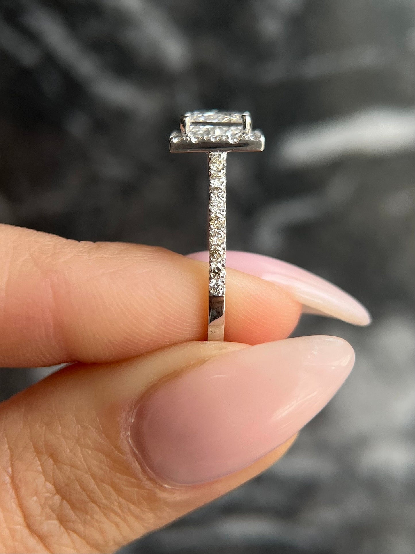 Princess Cut 1.30 carat IGI Certified E Color VVS2 Clarity Lab Grown Diamond Halo Engagement Ring, Round Side Diamonds