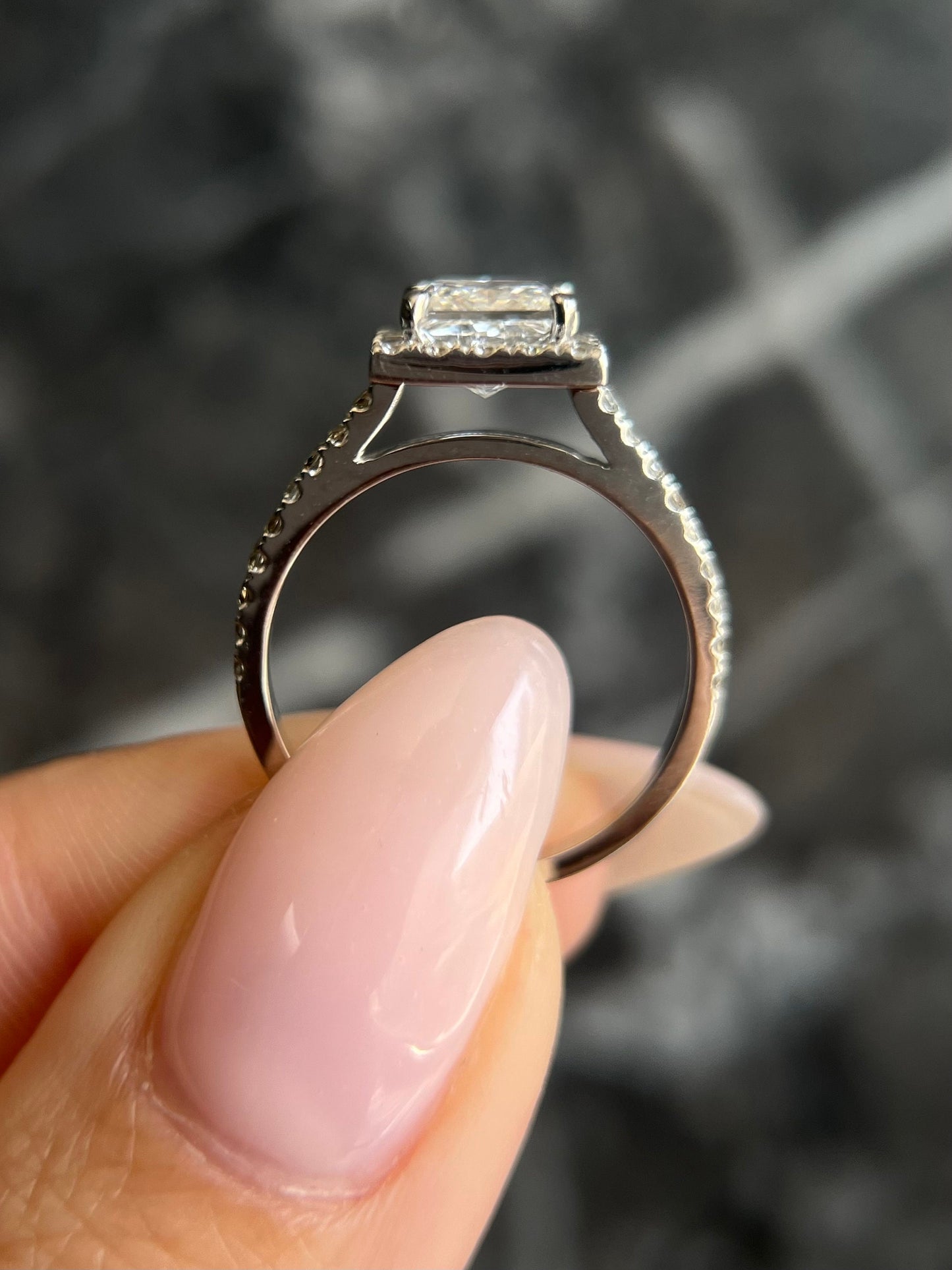 Princess Cut 1.30 carat IGI Certified E Color VVS2 Clarity Lab Grown Diamond Halo Engagement Ring, Round Side Diamonds
