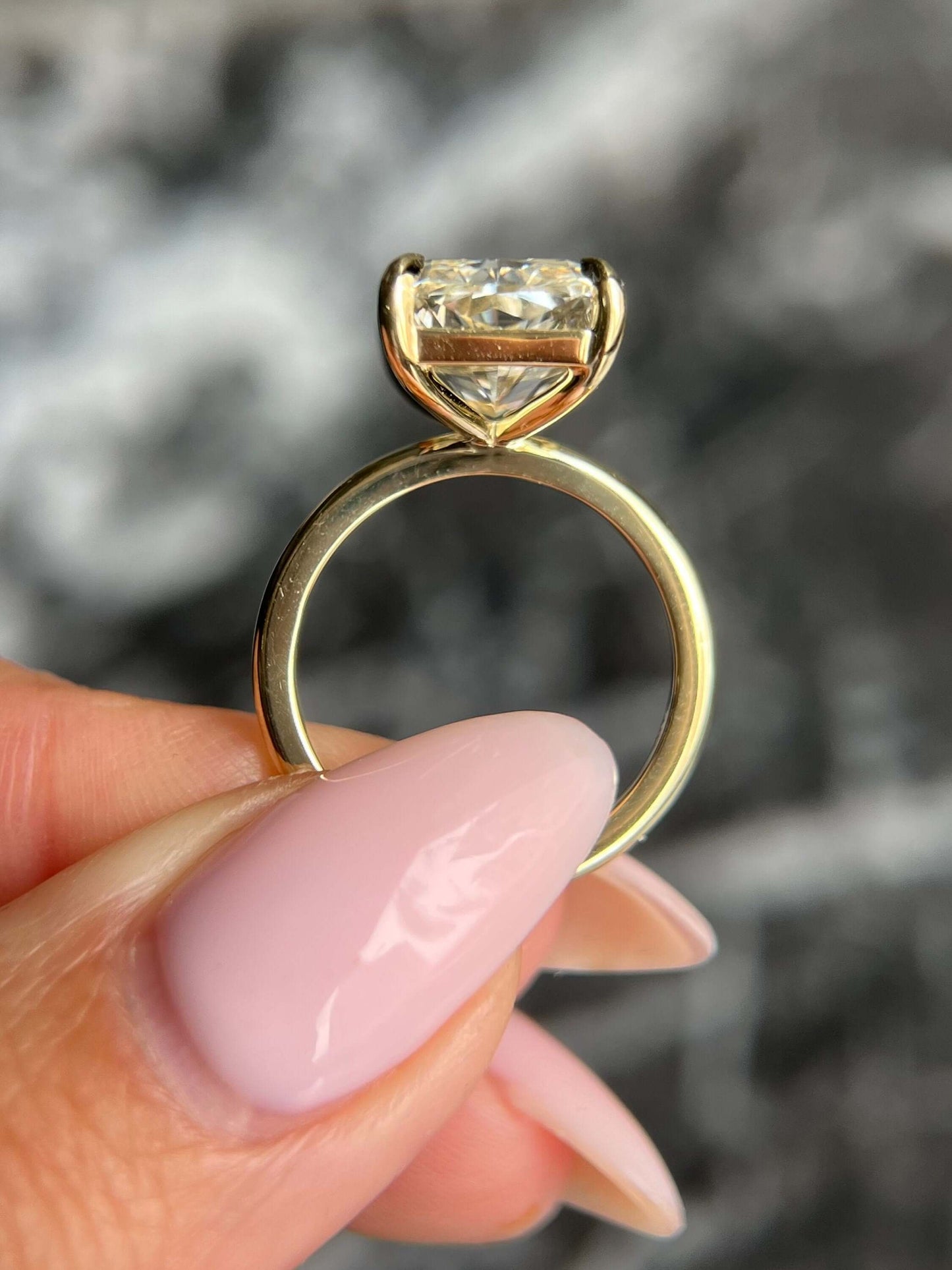Radiant Cut 6 carat F Color VS1 Clarity IGI Certified Lab Grown Diamond Solitaire Engagement Ring, Handmade of Solid Gold