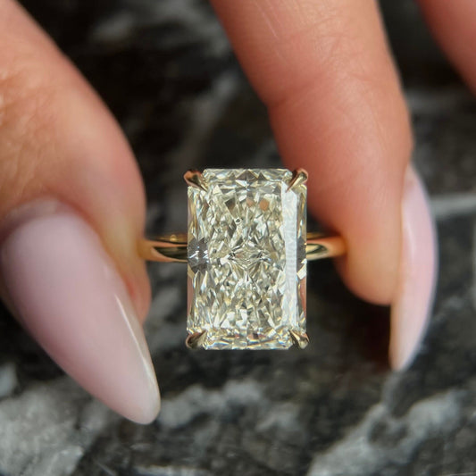 Radiant Cut 6 carat F Color VS1 Clarity IGI Certified Lab Grown Diamond Solitaire Engagement Ring, Handmade of Solid Gold