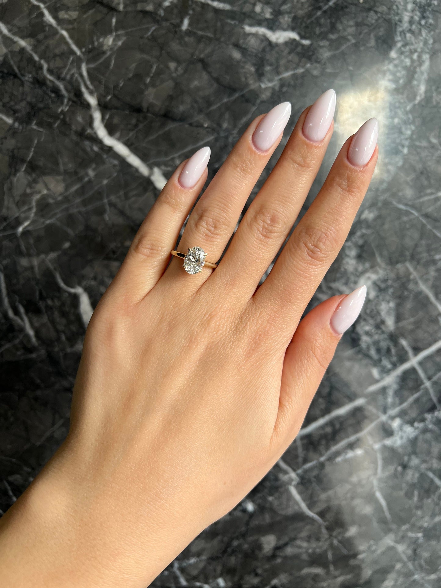 New Cathedral Style Oval Cut 2.1 carat IGI Certified F Color VS1 Clarity Lab Grown Diamond Solitaire Hidden Halo Engagement Ring