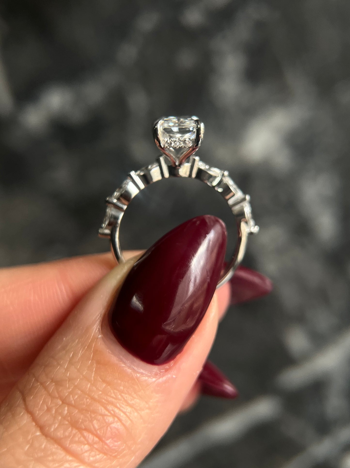 Radiant Cut 2.5 Carat F Color VS1 Clarity IGI Certified Lab Grown Diamond Engagement Ring Hidden Halo and Side Marquise Diamonds