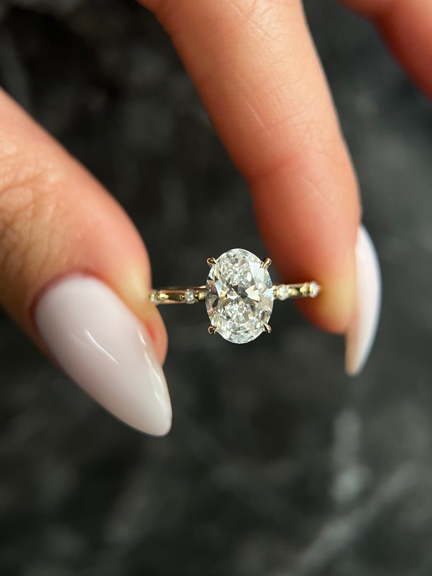 Elongated Oval Dainty 2.1 Carat IGI Certified Lab Grown Diamond Engagement Ring, F Color, VS1 Clarity