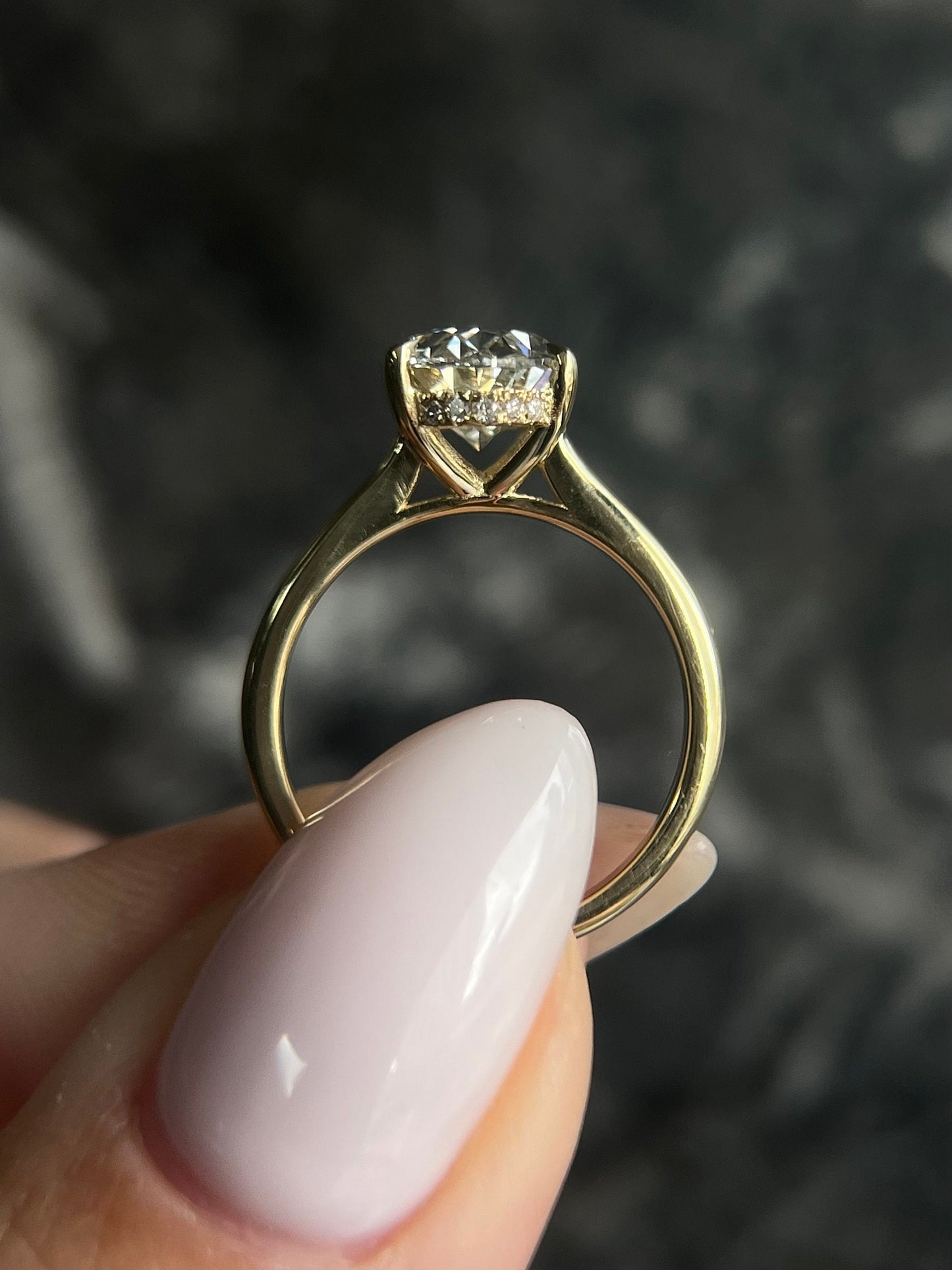 New Cathedral Style Oval Cut 2.1 carat IGI Certified F Color VS1 Clarity Lab Grown Diamond Solitaire Hidden Halo Engagement Ring