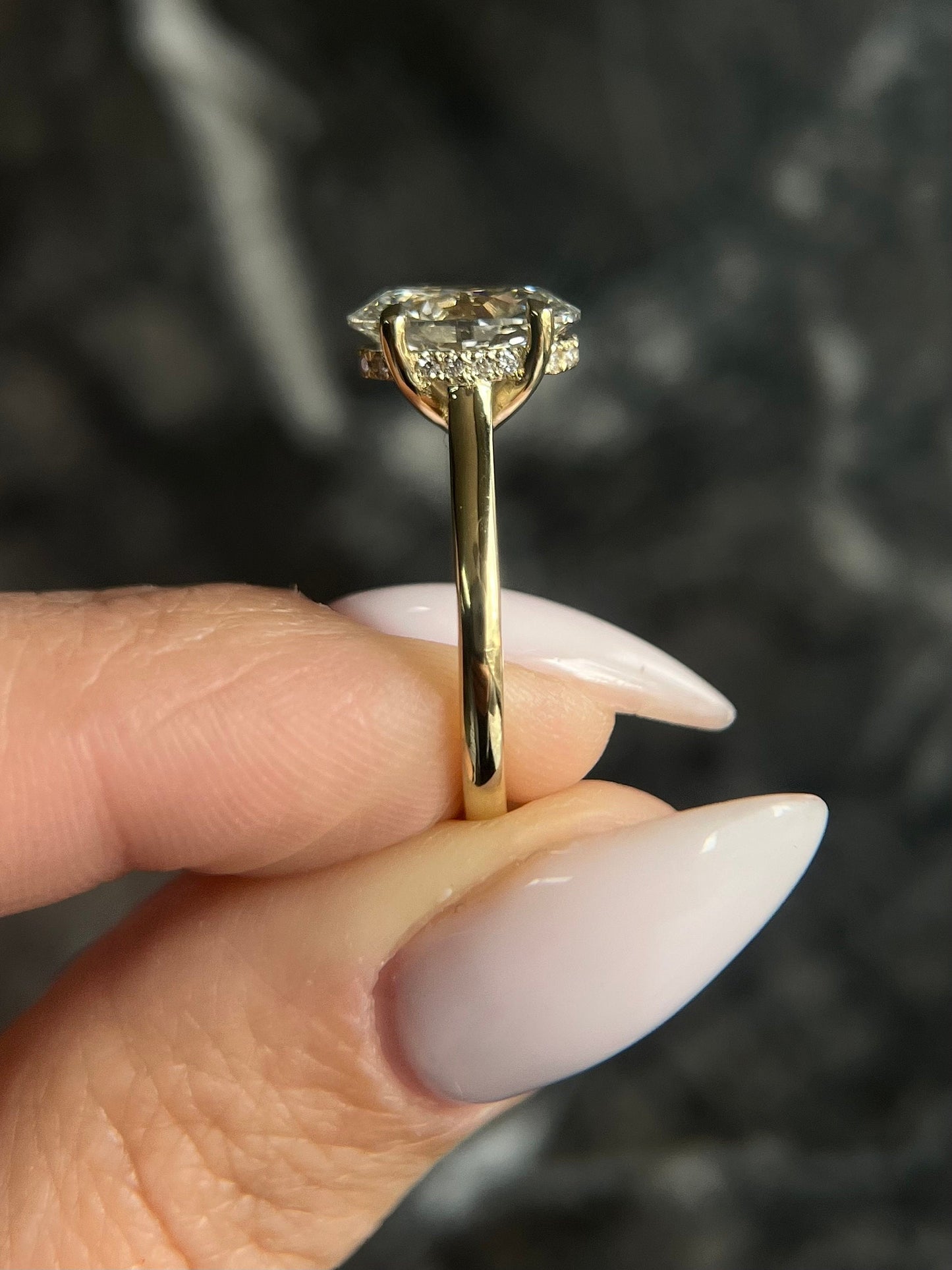 New Cathedral Style Oval Cut 2.1 carat IGI Certified F Color VS1 Clarity Lab Grown Diamond Solitaire Hidden Halo Engagement Ring