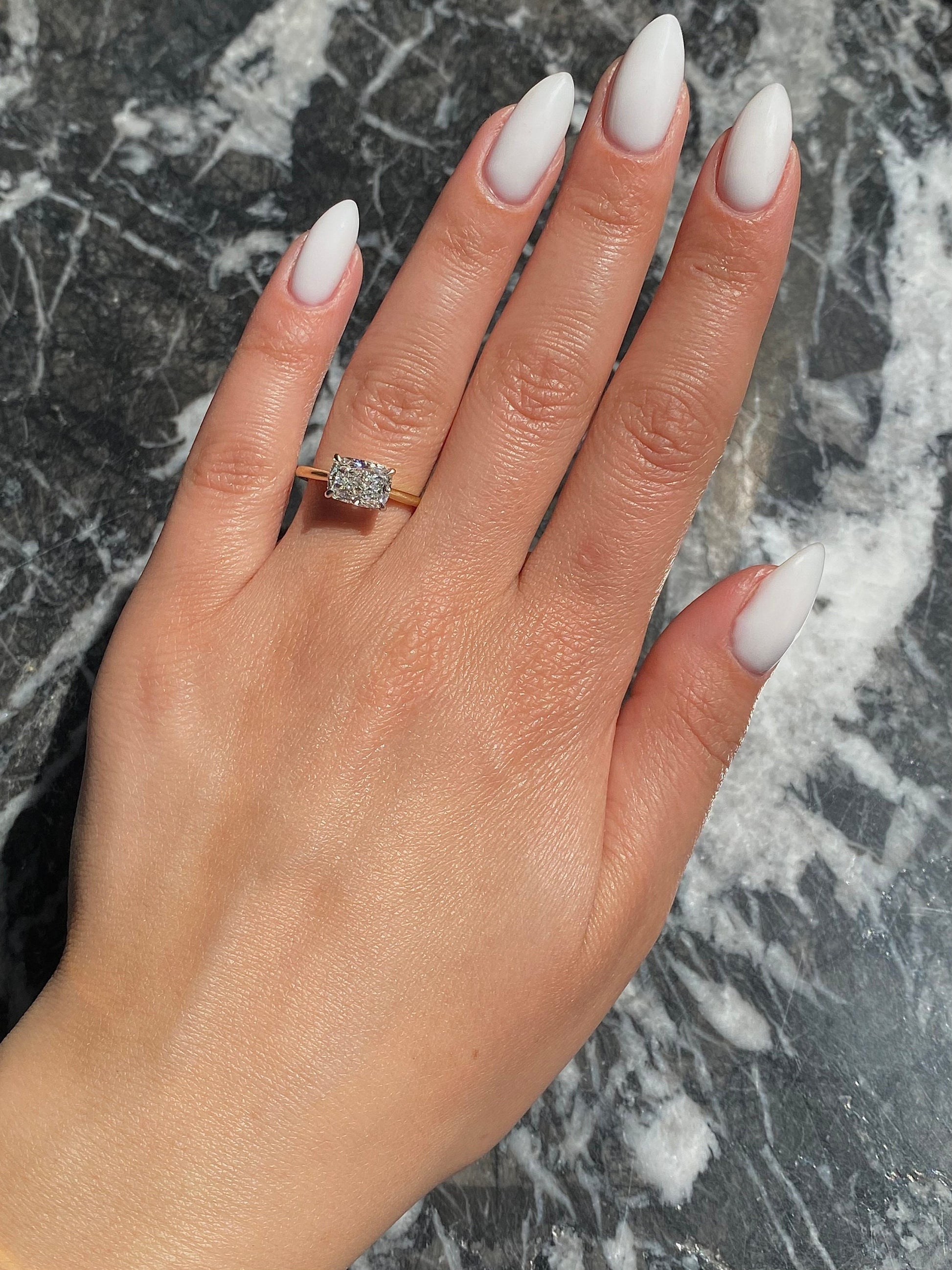 Elongated Cushion Cut 1.5 Carat E Color VVS2 Clarity IGI Certified Lab Grown Diamond East to West Solitaire Engagement Ring 14k Gold