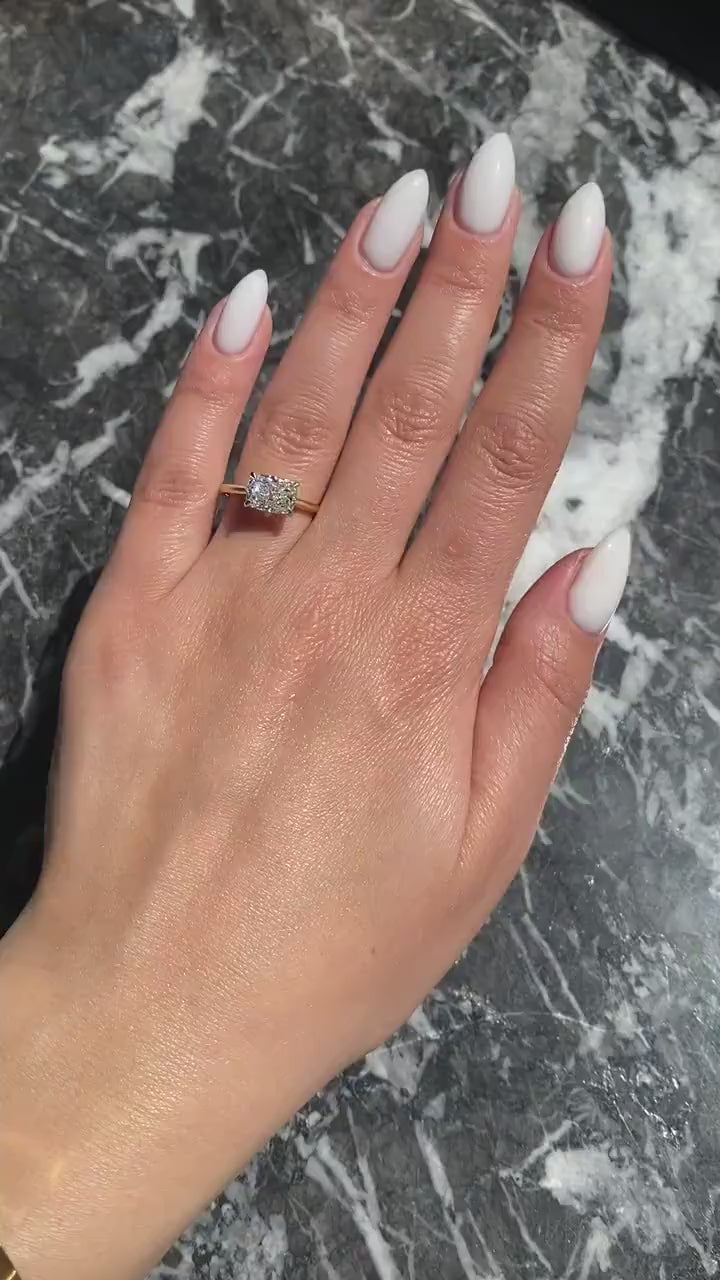Elongated Cushion Cut 1.5 Carat E Color VVS2 Clarity IGI Certified Lab Grown Diamond East to West Solitaire Engagement Ring 14k Gold