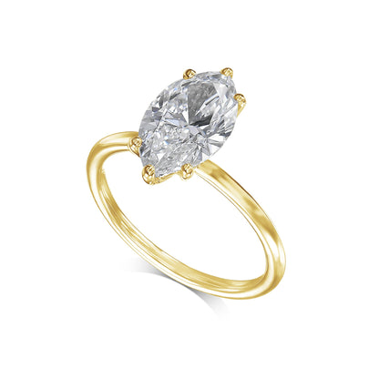 Marquise 3 Carat F Color VS1 Clarity IGI Certified Lab Grown Diamond Handmade Solitaire Solid Gold Engagement Ring