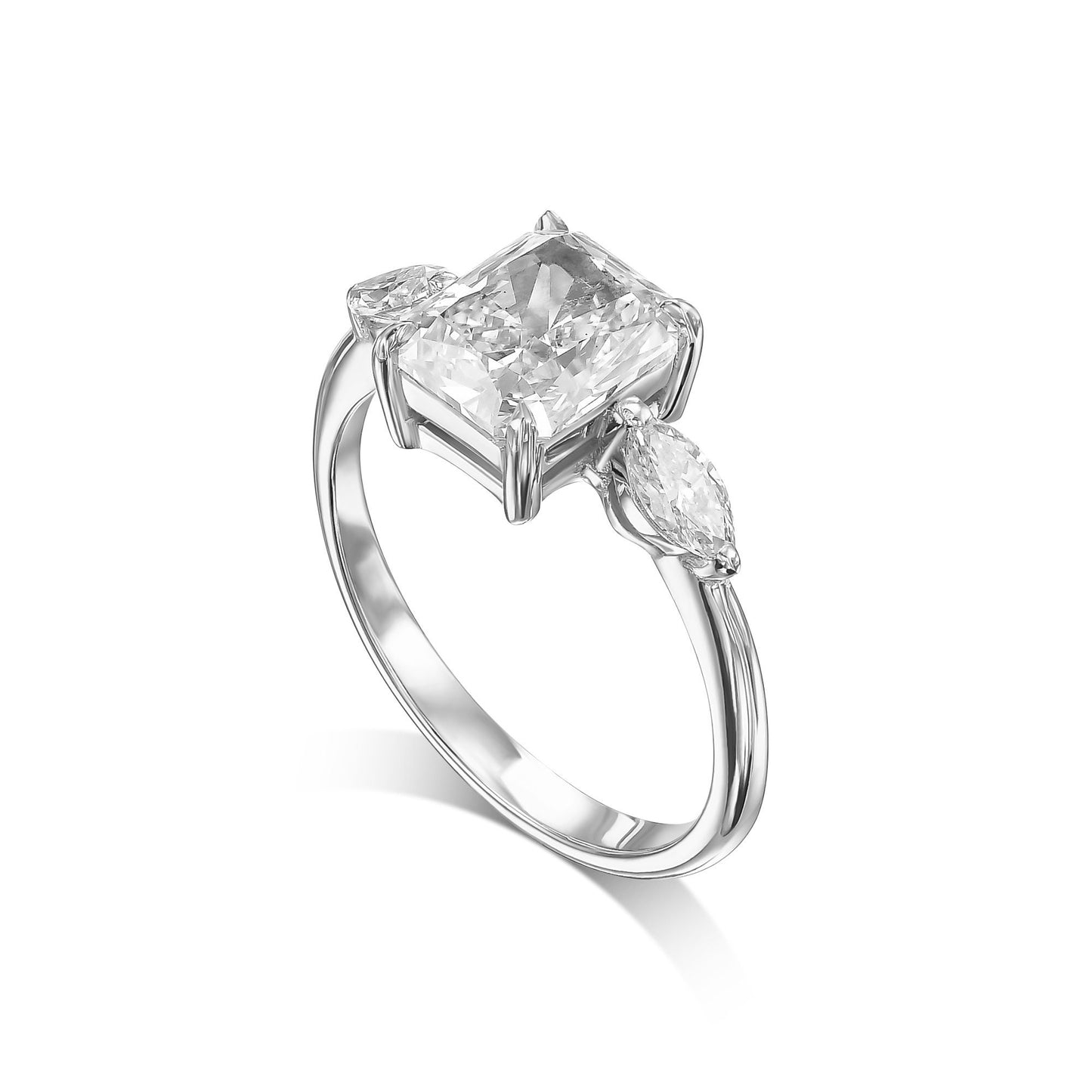 Radiant Cut 2.3 carat F Color VVS2 Clarity IGI Certified Lab Grown Diamond Engagement Ring Three Stone Ring