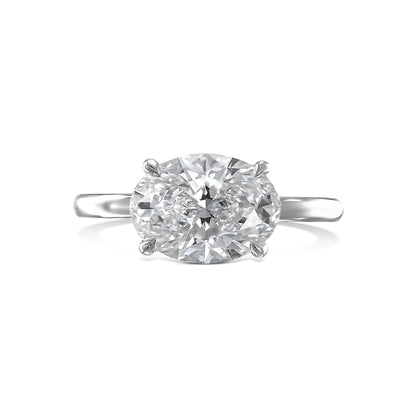 Oval 2.5 carat F Color VS1 Clarity IGI Certified Lab Grown Diamond East-West Solitaire Engagement Ring