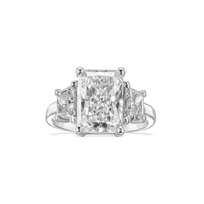 Radiant Cut 5 carat IGI Certified E Color VVS2 Clarity Lab Grown Diamond Three Stone Engagement Ring, Side Trapezoids