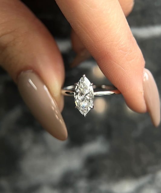Marquise Cut 1 Carat IGI Certified E Color VVS2 Clarity Lab Grown Diamond Solitaire Engagement Ring - 6 prongs