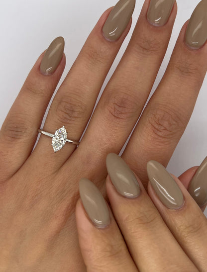 Marquise Cut 1.5 Carat F Color VVS2 Clarity IGI Certified Lab Grown Diamond Solitaire Engagement Ring - 6 prongs