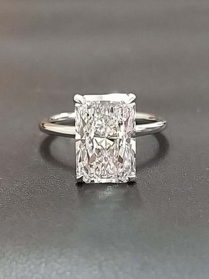 Radiant Cut 4 carat IGI Certified CVD Lab Grown Diamond F color VS1 clarity Elongated Radiant Diamond Handmade Solitaire Engagement Ring