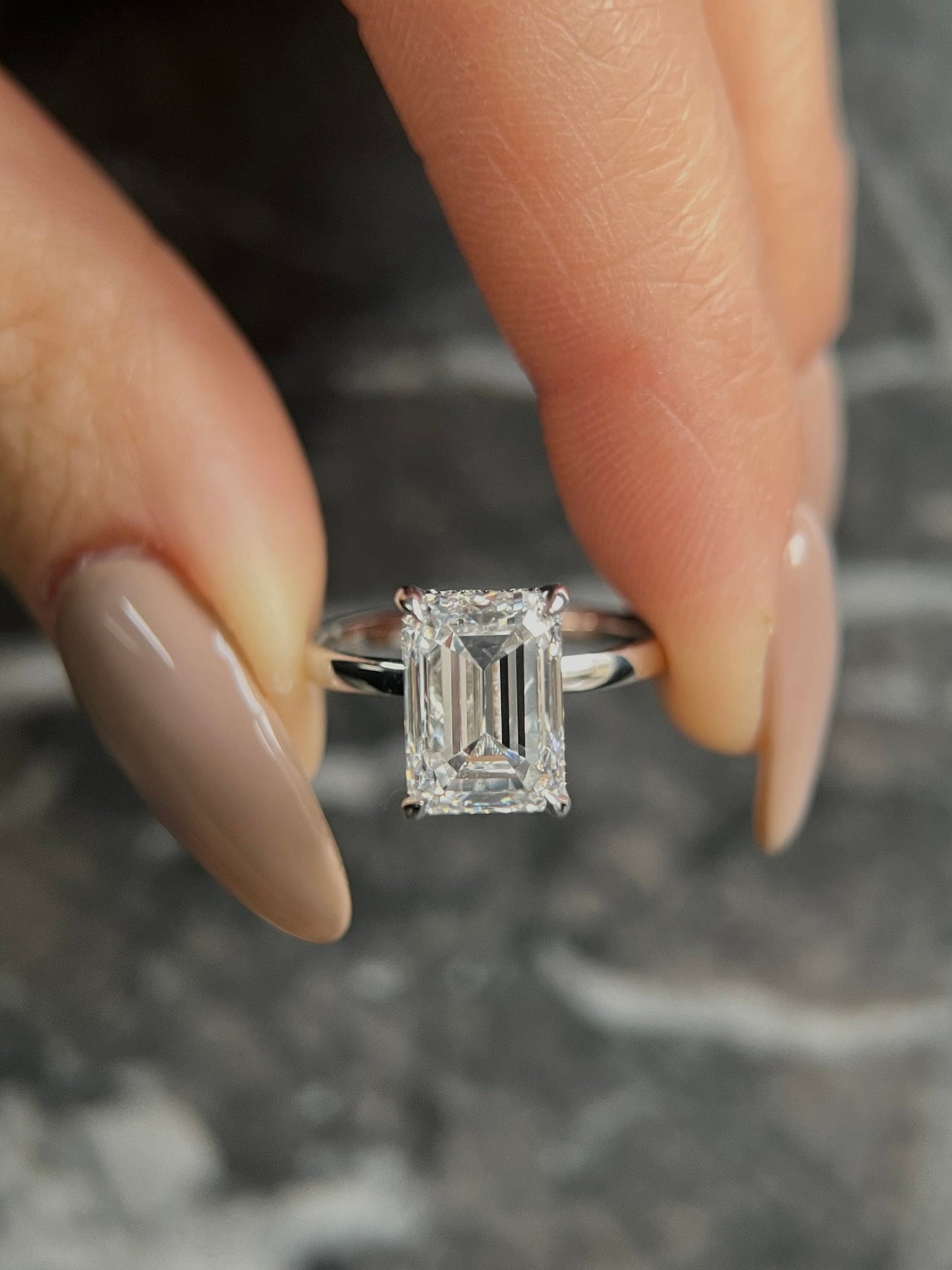 Emerald Cut 4.10 carat E Color VVS2 Clarity IGI Certified Lab Grown Diamond Solitaire with Hidden Halo Engagement Ring