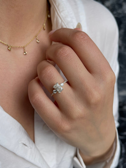 Radiant Cut 1.35 carat IGI Certified E Color VVS2 Clarity Lab Grown Diamond Engagement Ring, Round Side Diamonds
