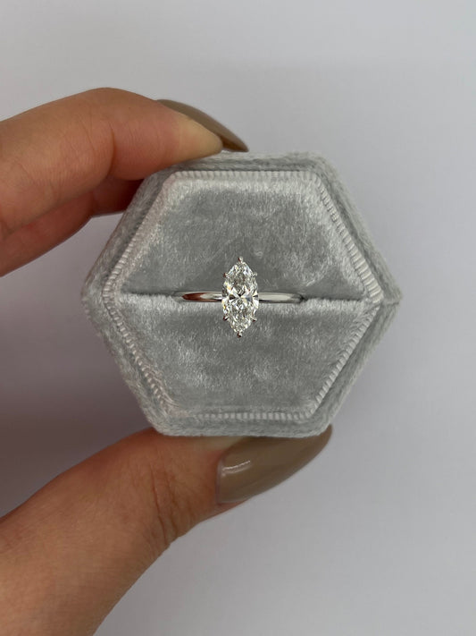Marquise Cut 1.5 Carat F Color VVS2 Clarity IGI Certified Lab Grown Diamond Solitaire Engagement Ring - 6 prongs