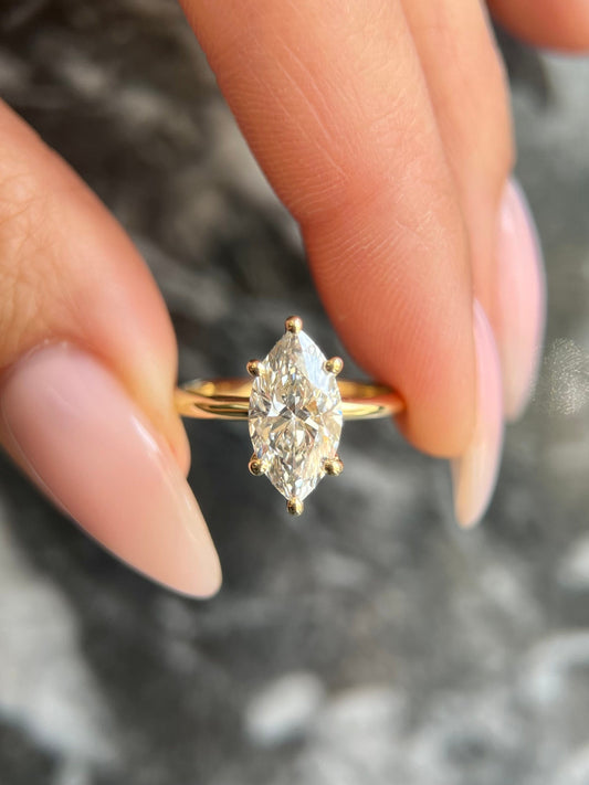 Marquise Cut 2 Carat F Color VS1 Clarity IGI Certified Lab Grown Diamond Solitaire Engagement Ring - 6 prongs