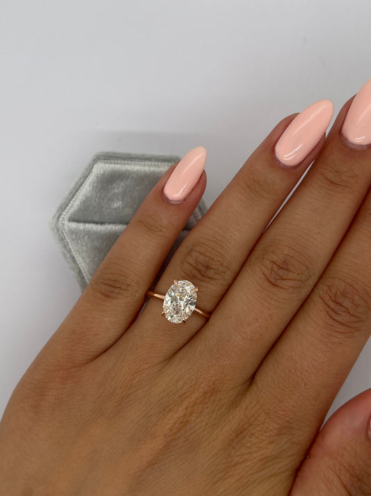 Oval 2.10 carat IGI Certified Lab Grown Diamond G Color VVS2 Clarity Solitaire Engagement Ring with Hidden Halo