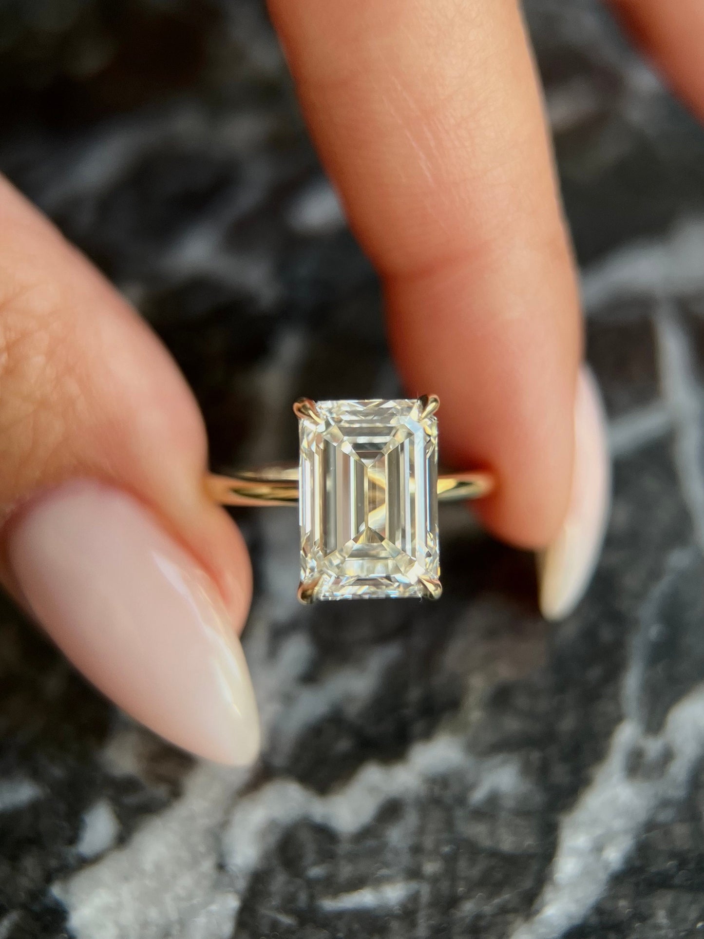 Emerald Cut 5 carat IGI Certified E Color VVS2 Clarity Lab Grown Diamond Solitaire Engagement Ring Handmade of Gold