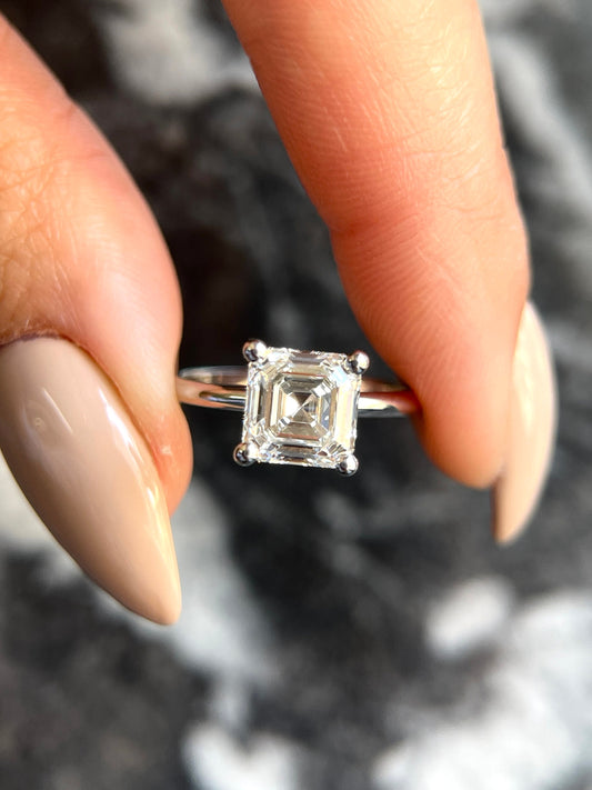 Asscher Cut (Square Emerald Cut) 2 Carat IGI Certified E Color VVS2 Clarity Lab Grown Diamond Solitaire Engagement Ring