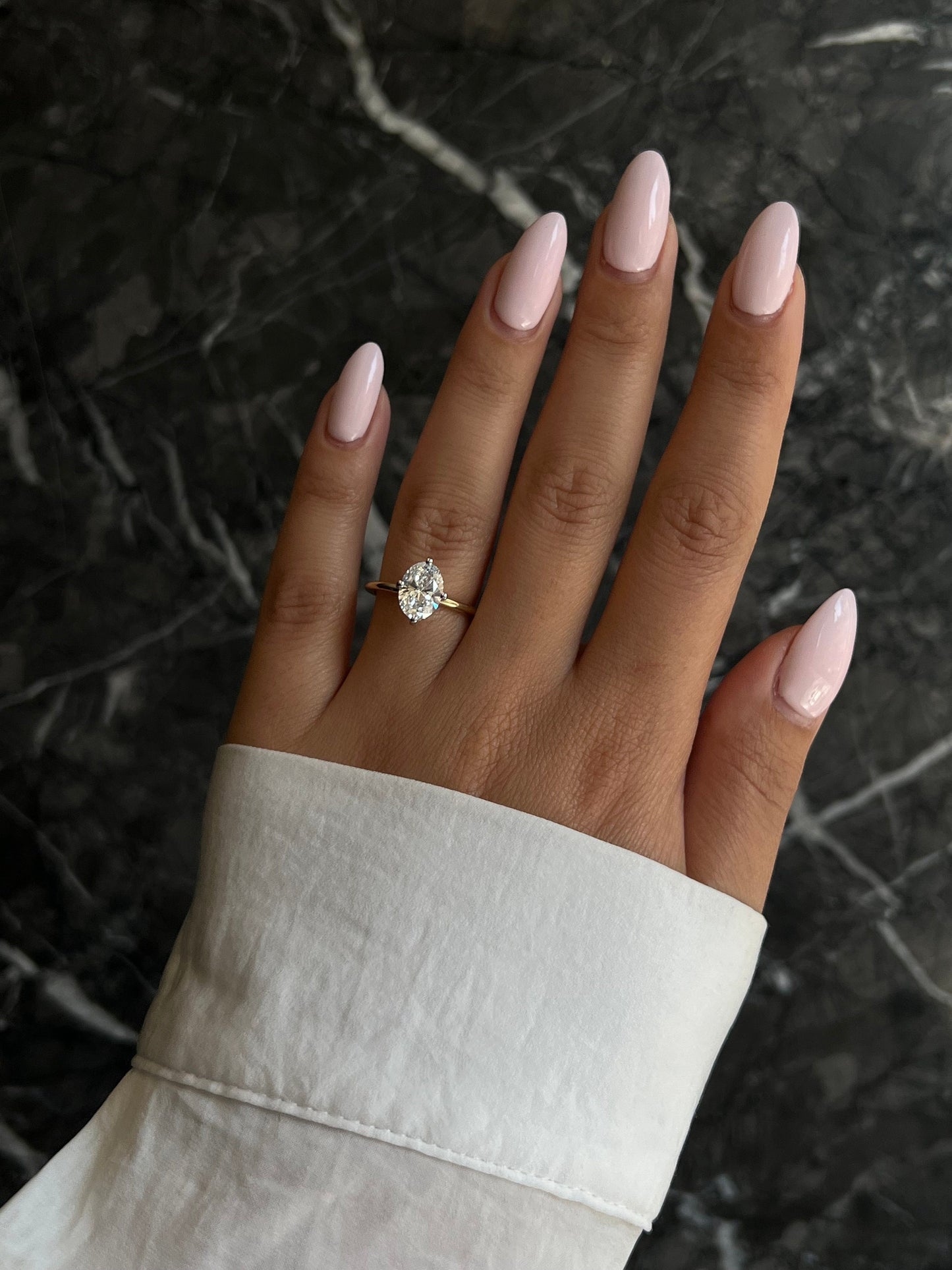 Unique Compass Set Two Tone Oval 2 carat IGI Certified F color VS1 clarity Lab Grown Diamond Solitaire Hidden Halo Engagement Ring