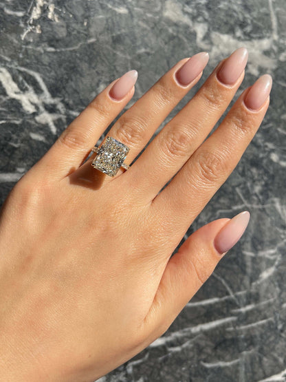 Radiant Cut 8.5 Carat IGI Certified G Color VS1 Clarity Lab Grown Diamond Engagement Ring Hidden Halo and Side Round Diamonds